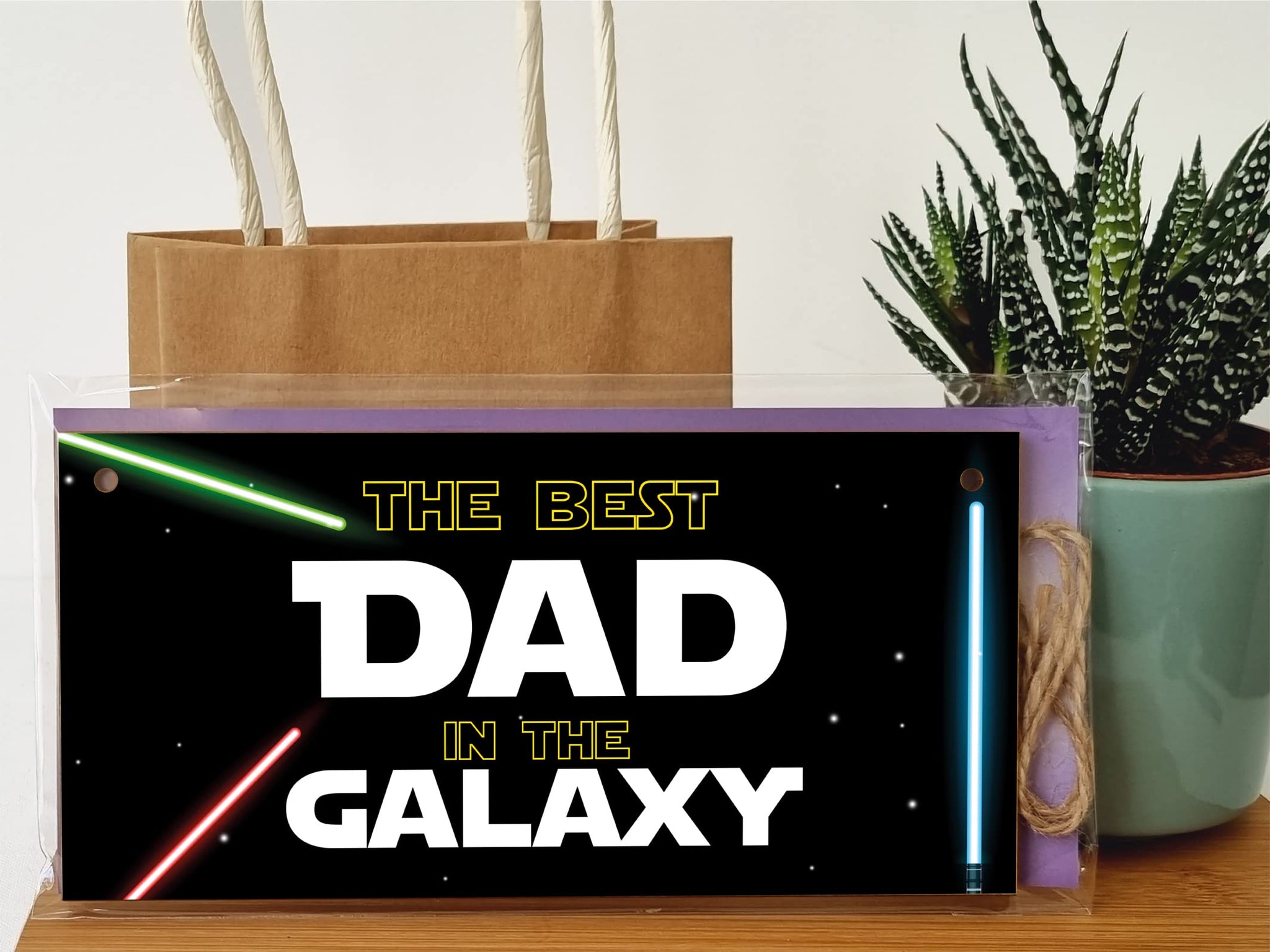 Handmade Wooden Hanging Wall Plaque Best Dad in the Galaxy Star Wars Novelty Sign Man Cave Office