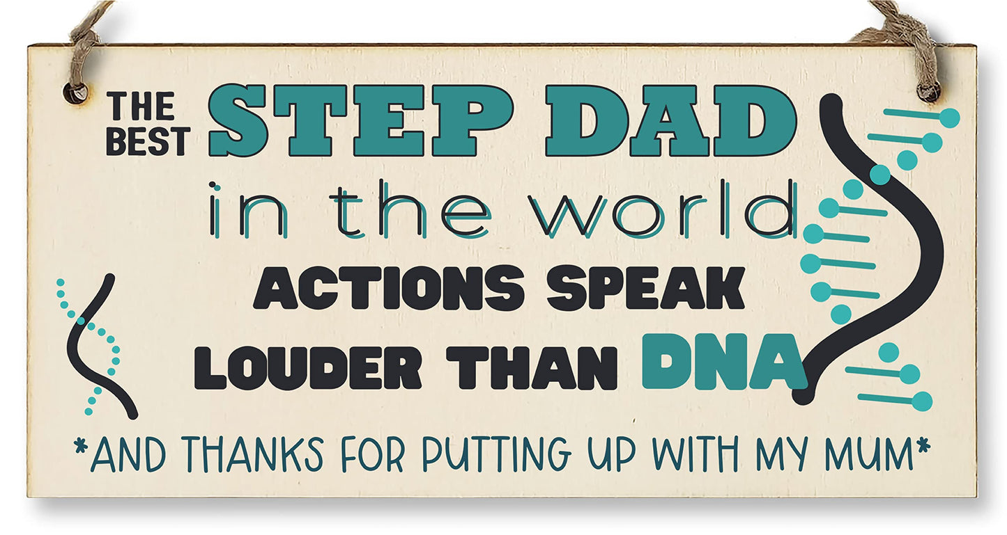 The Plum Penguin Handmade Wooden Hanging Wall Plaque Step Dad More than DNA Funny Novelty Sign Man Cave Office