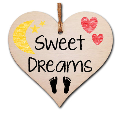 The Plum Penguin Handmade Wooden Hanging Heart Plaque Gift Sweet Dreams new baby present nursery wall decoration for new parents