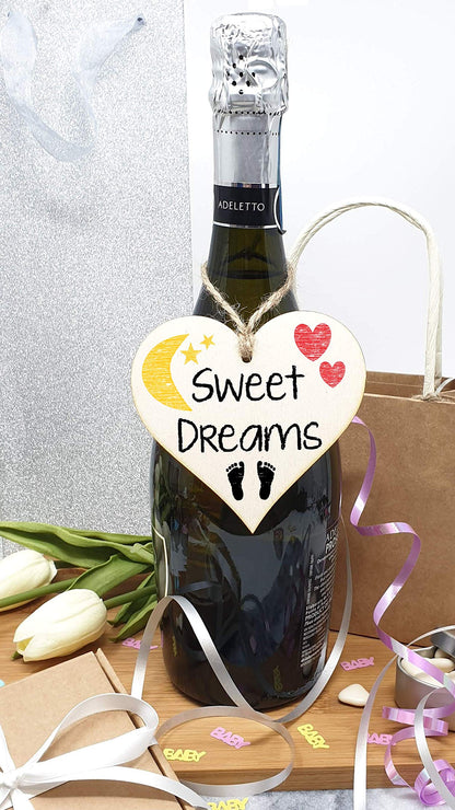 The Plum Penguin Handmade Wooden Hanging Heart Plaque Gift Sweet Dreams new baby present nursery wall decoration for new parents