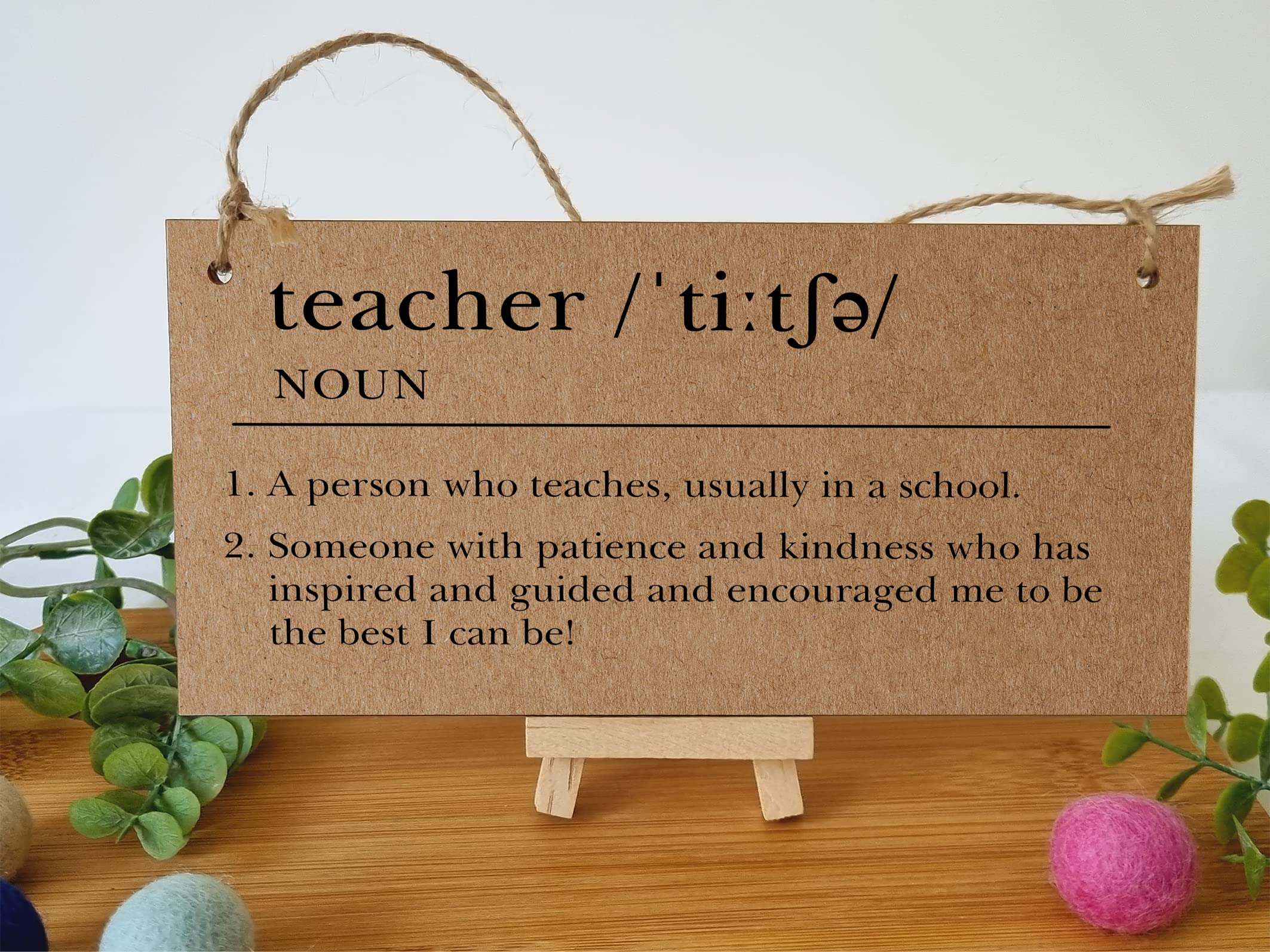 The Plum Penguin Handmade Wooden Hanging Wall Plaque Teacher Noun Dictionary Definition Patience Kindness End of School Term Gift