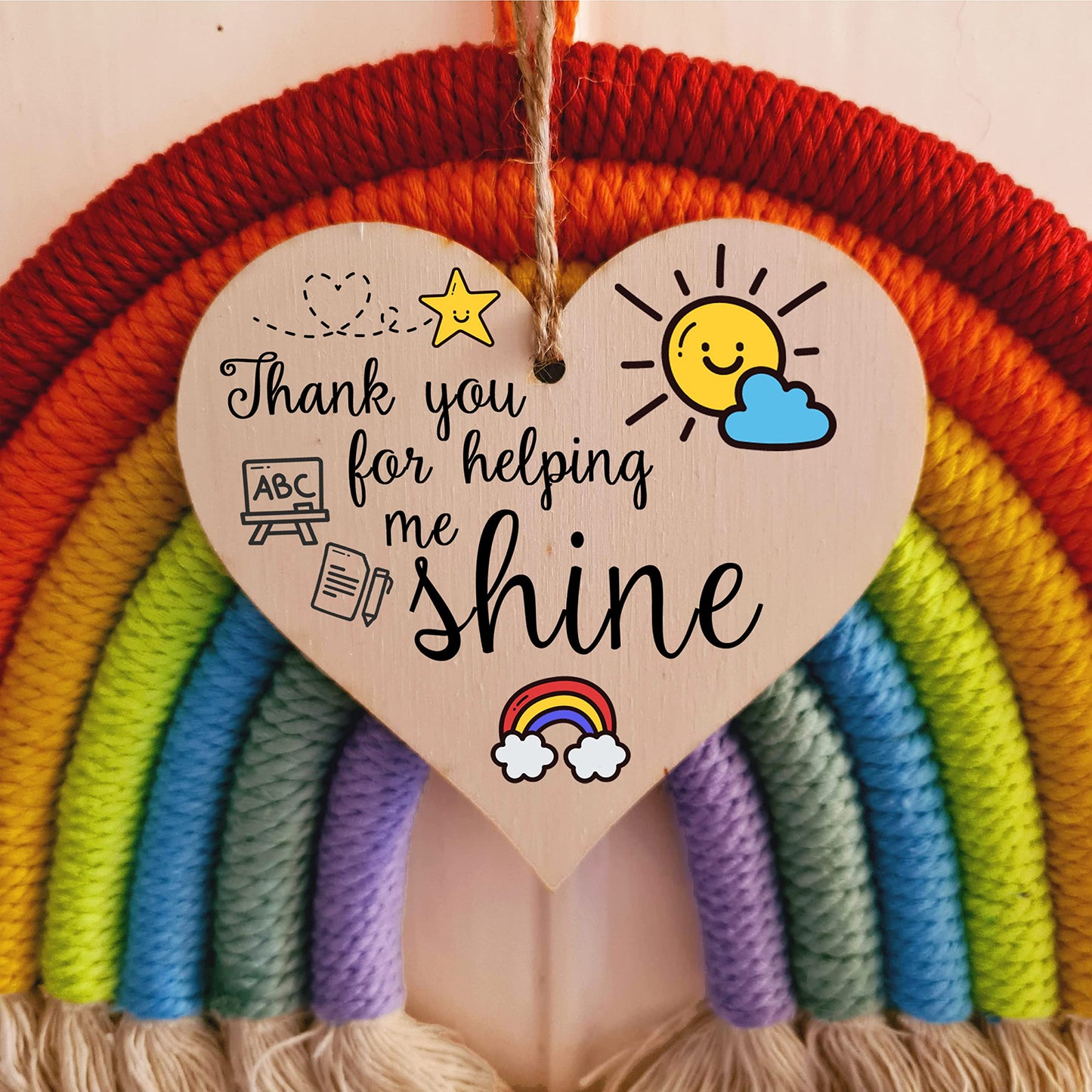 The Plum Penguin Thank You for Helping Me Shine Fun Design Hanging Heart Wooden Decoration End of Term Gift Card Alternative Teacher
