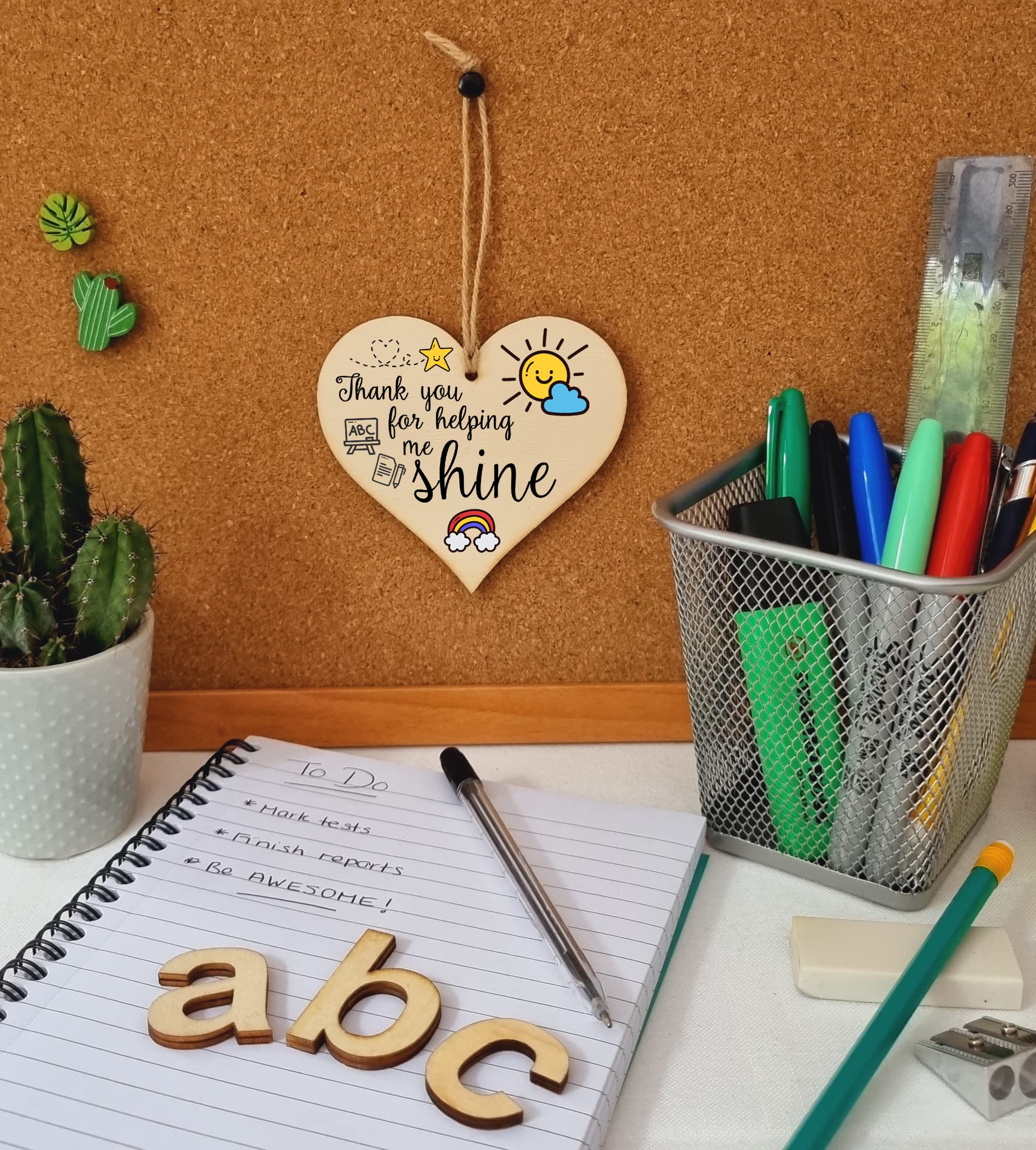 The Plum Penguin Thank You for Helping Me Shine Fun Design Hanging Heart Wooden Decoration End of Term Gift Card Alternative Teacher