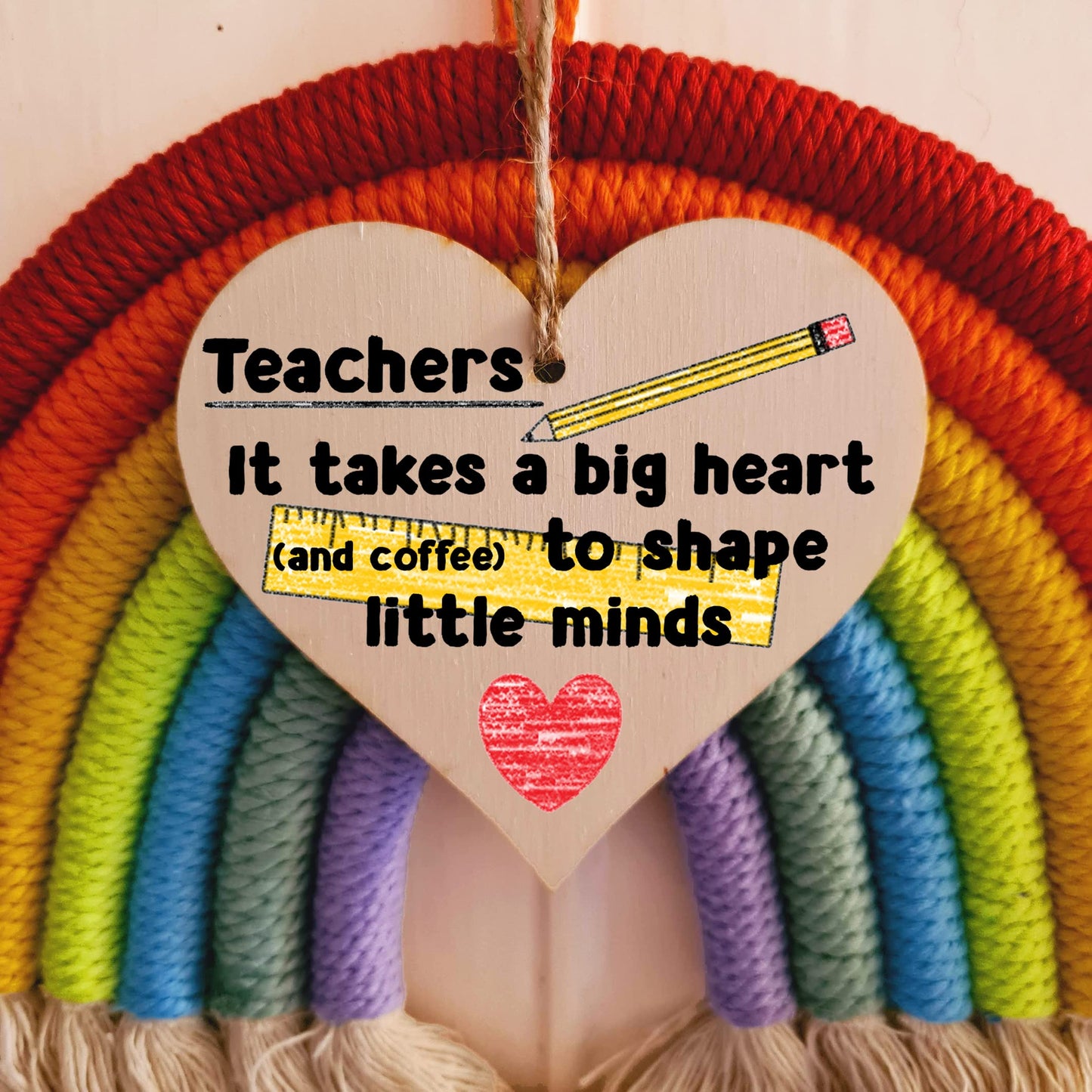 Handmade Wooden Hanging Heart Plaque Gift for a Great Teacher Funny Thank You Keepsake