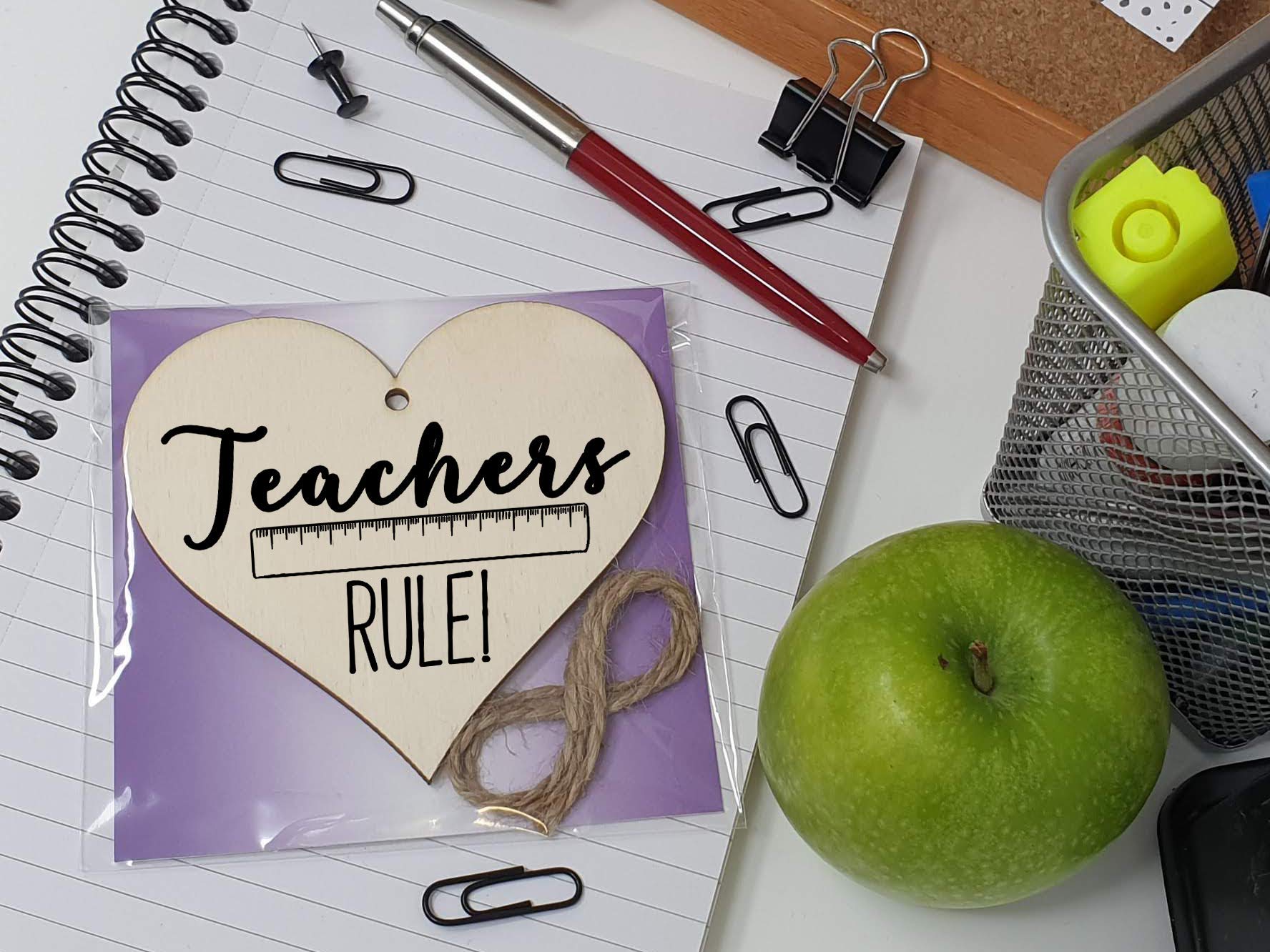 The Plum Penguin Handmade Wooden Hanging Heart Plaque Gift Teachers Rule fun novelty window wall hanger thank you gift teacher childminder distance learning home schooling