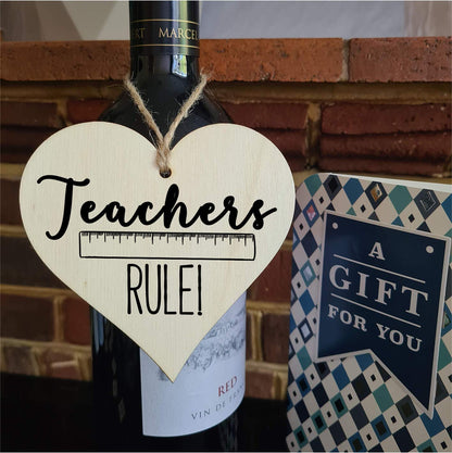 The Plum Penguin Handmade Wooden Hanging Heart Plaque Gift Teachers Rule fun novelty window wall hanger thank you gift teacher childminder distance learning home schooling