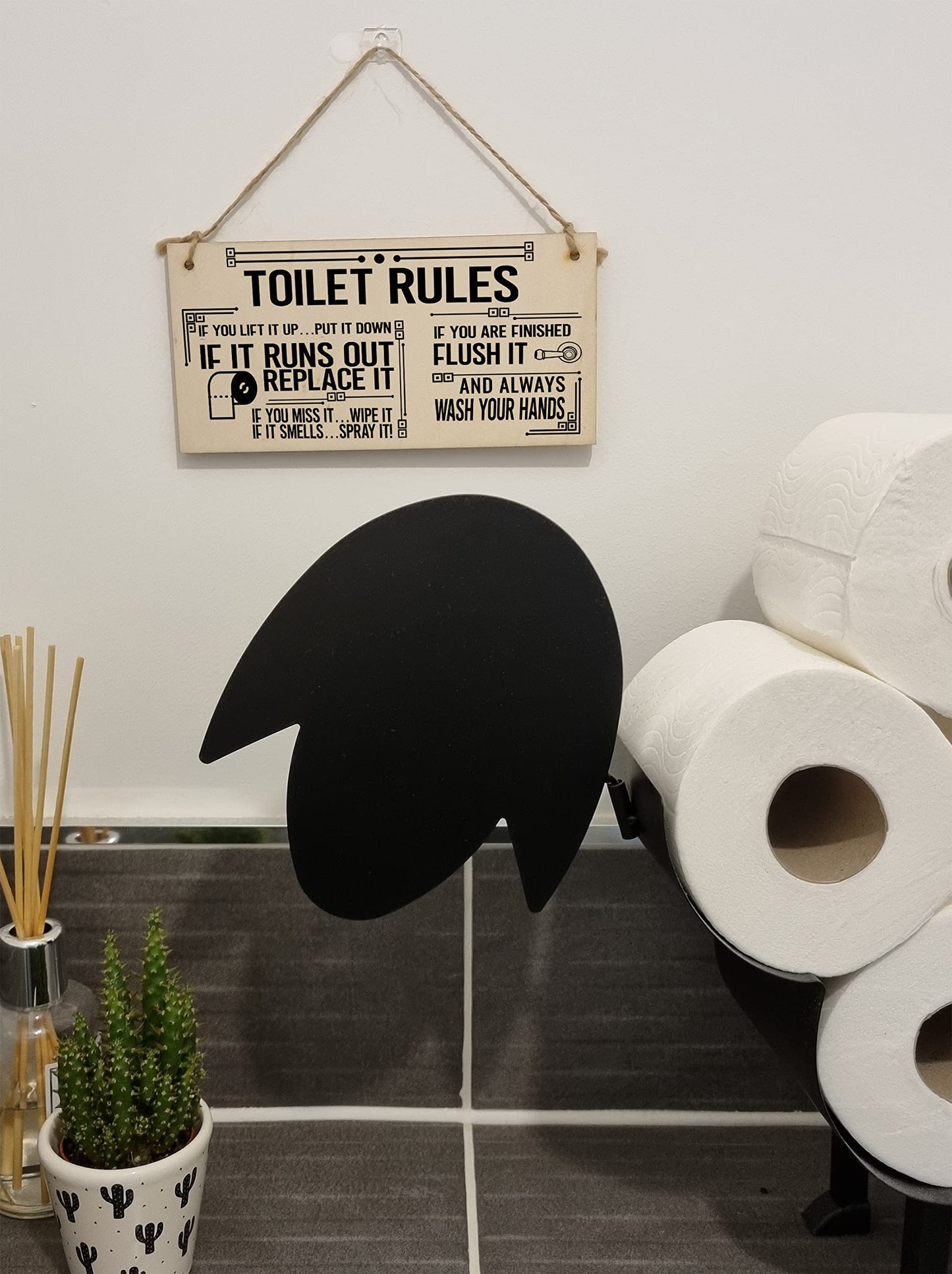 The Plum Penguin Toilet Rules Funny Novelty Handmade Wooden Hanging Wall Plaque Gift Bathroom Loo Sign Home Decoration