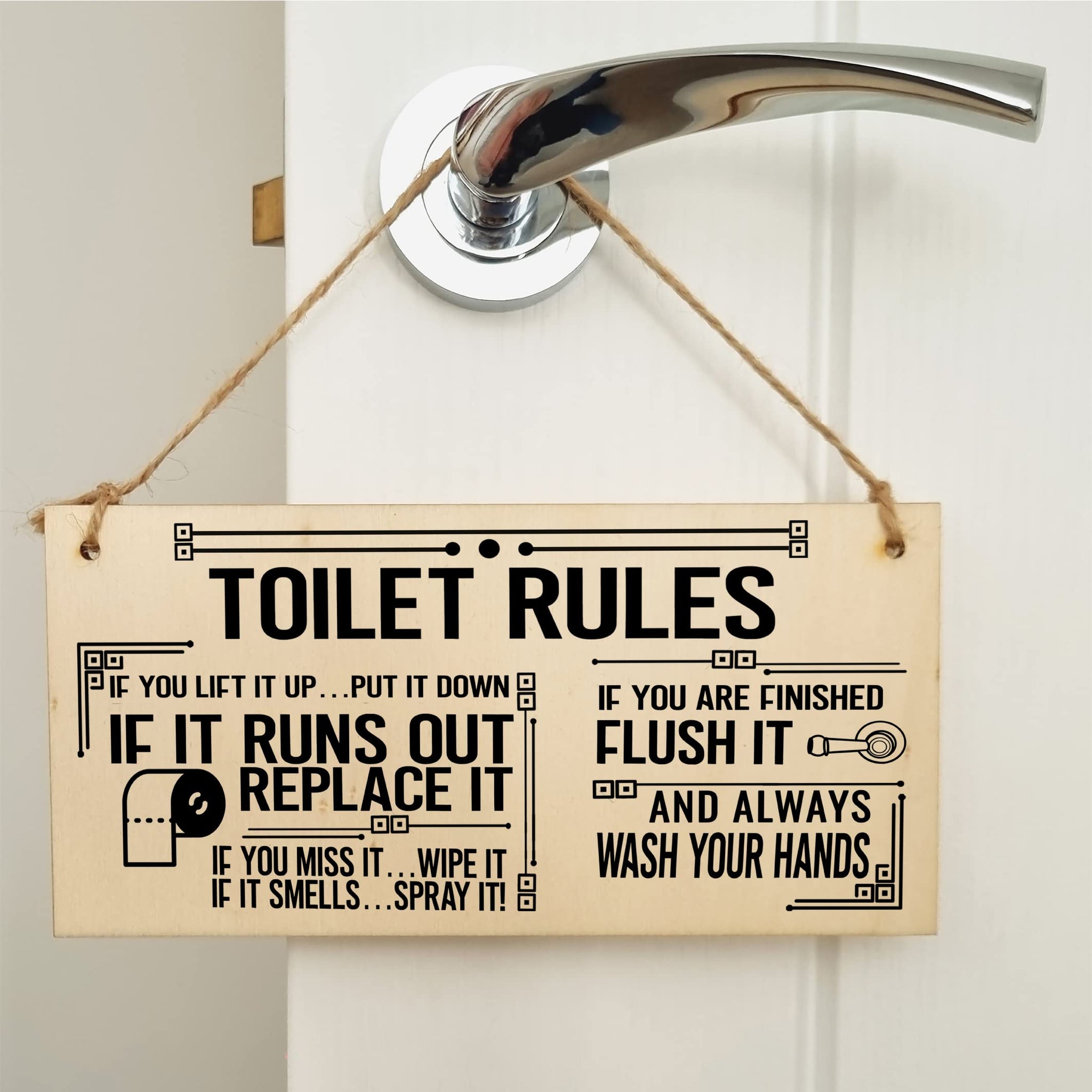 The Plum Penguin Toilet Rules Funny Novelty Handmade Wooden Hanging Wall Plaque Gift Bathroom Loo Sign Home Decoration
