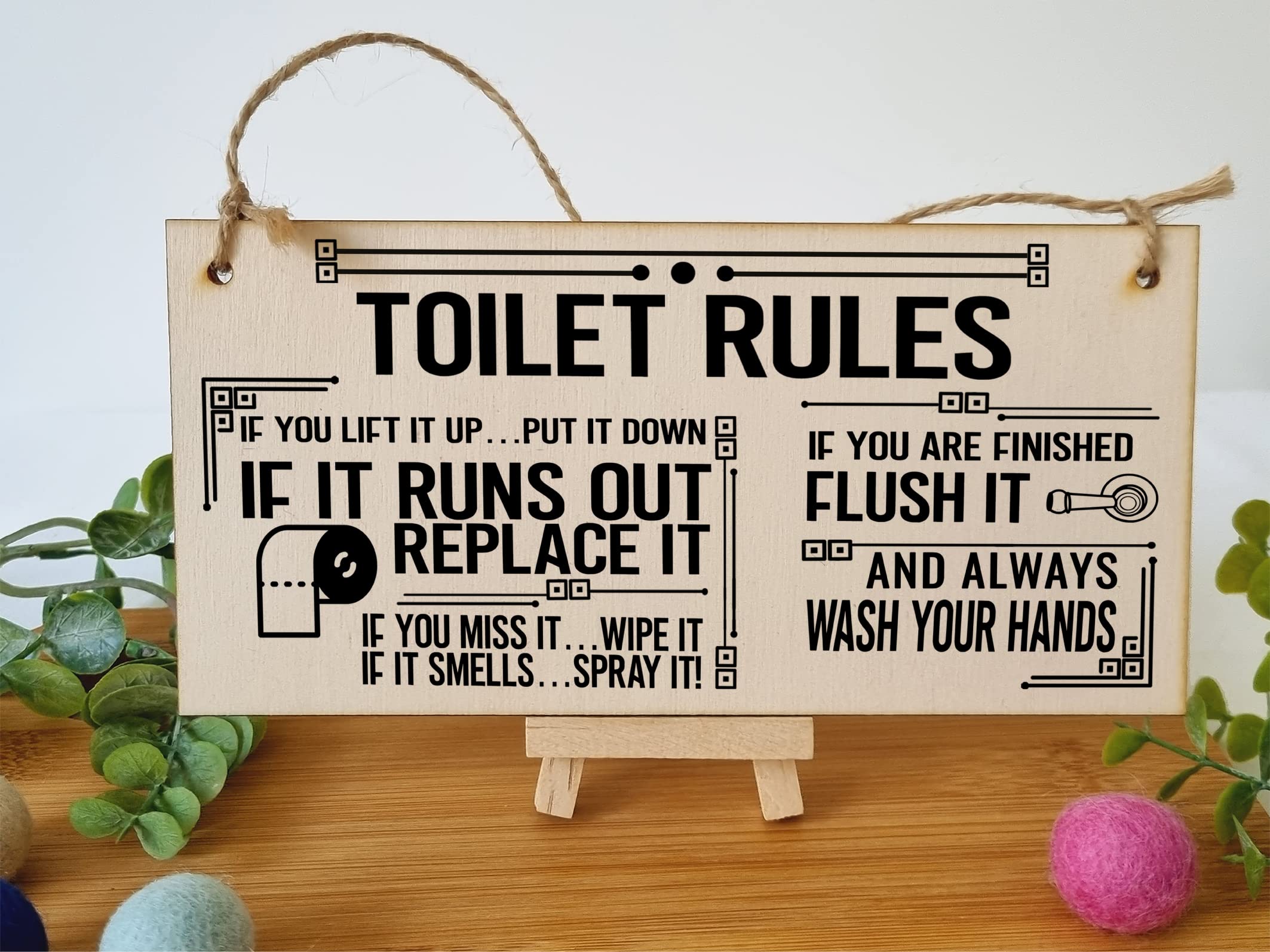 The Plum Penguin Toilet Rules Funny Novelty Handmade Wooden Hanging Wall Plaque Gift Bathroom Loo Sign Home Decoration