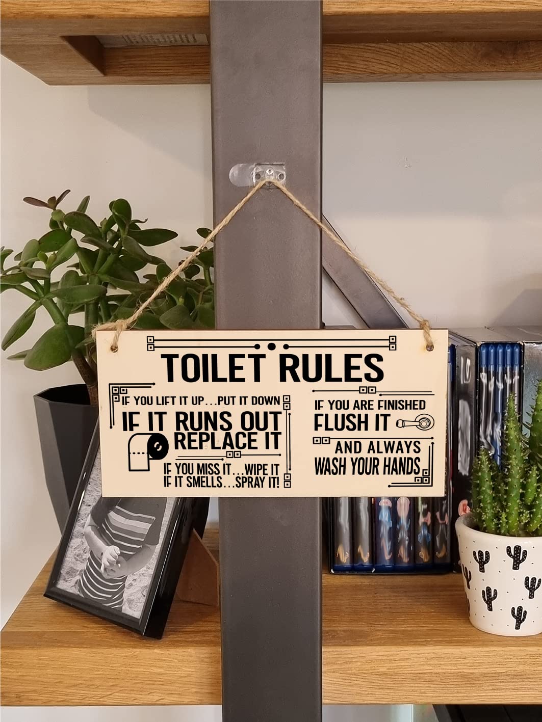 The Plum Penguin Toilet Rules Funny Novelty Handmade Wooden Hanging Wall Plaque Gift Bathroom Loo Sign Home Decoration