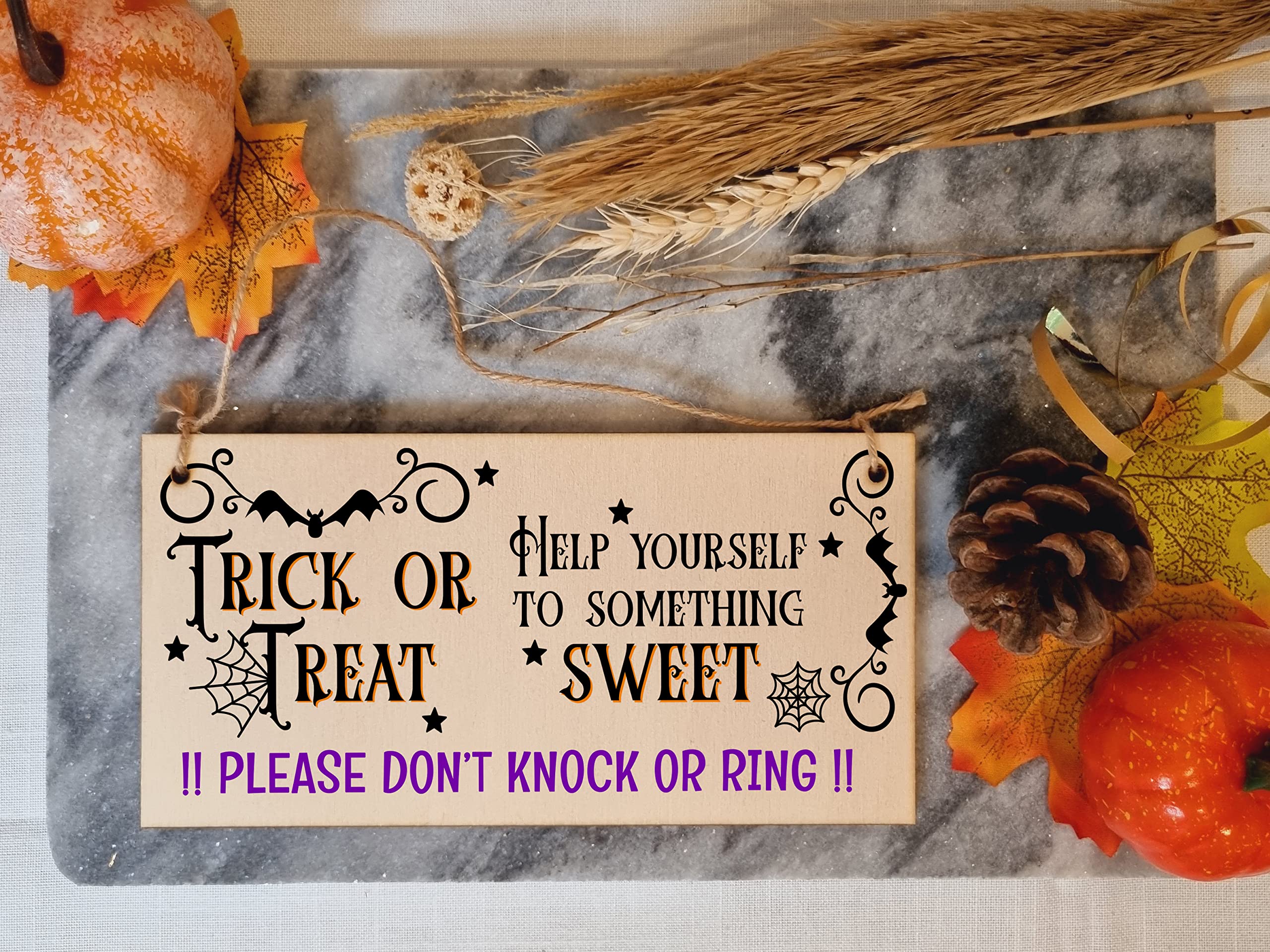No Trick or Treaters But Don't Knock or Ring Halloween Do Not Disturb Sign Handmade Wooden Hanging Wall Plaque Gift Hallway Home Décor