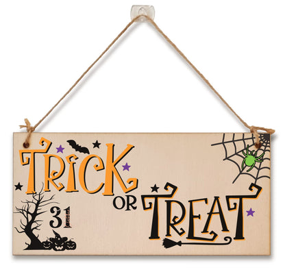 Trick or Treat Spooky Fun Decorative Halloween Sign Handmade Wooden Hanging Wall Plaque Gift Hallway Window Home Décor