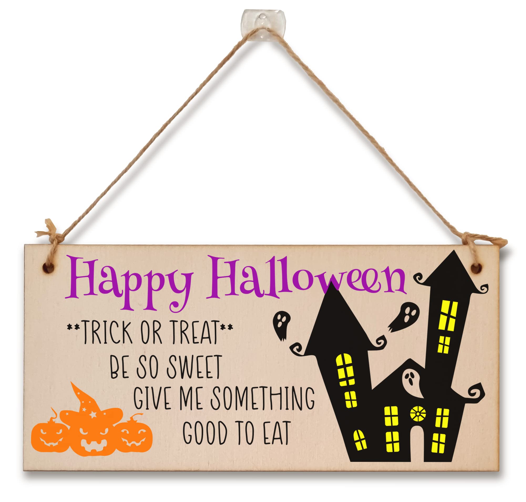 Happy Halloween Treats Sweets Spooky Fun Decorative Sign Handmade Wooden Hanging Wall Plaque Gift Hallway Home Décor