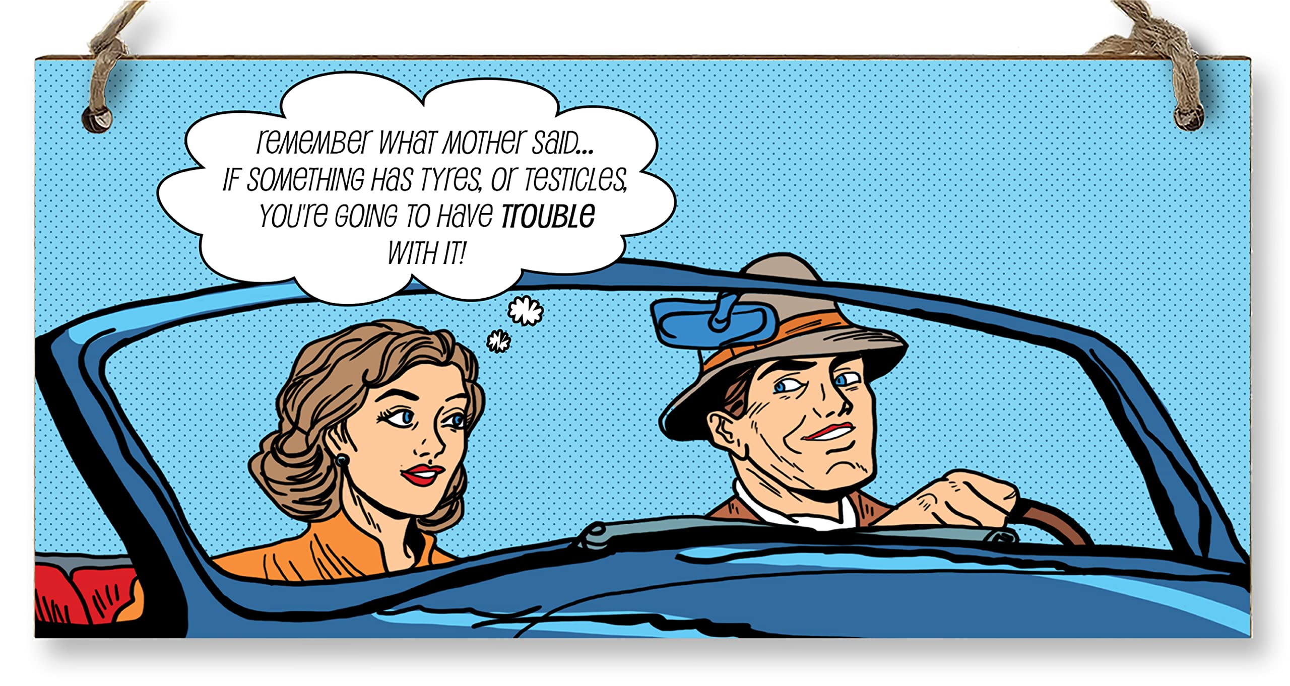 The Plum Penguin Handmade Wooden Hanging Wall Plaque Remember What Mother Said If It Has Tyres Funny Rude Joke Novelty Sign