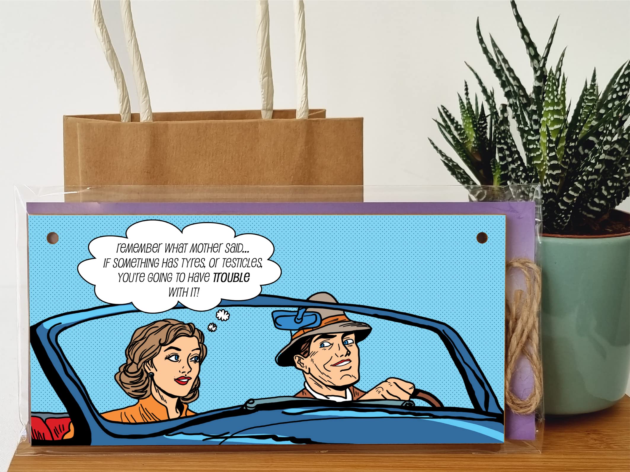 The Plum Penguin Handmade Wooden Hanging Wall Plaque Remember What Mother Said If It Has Tyres Funny Rude Joke Novelty Sign