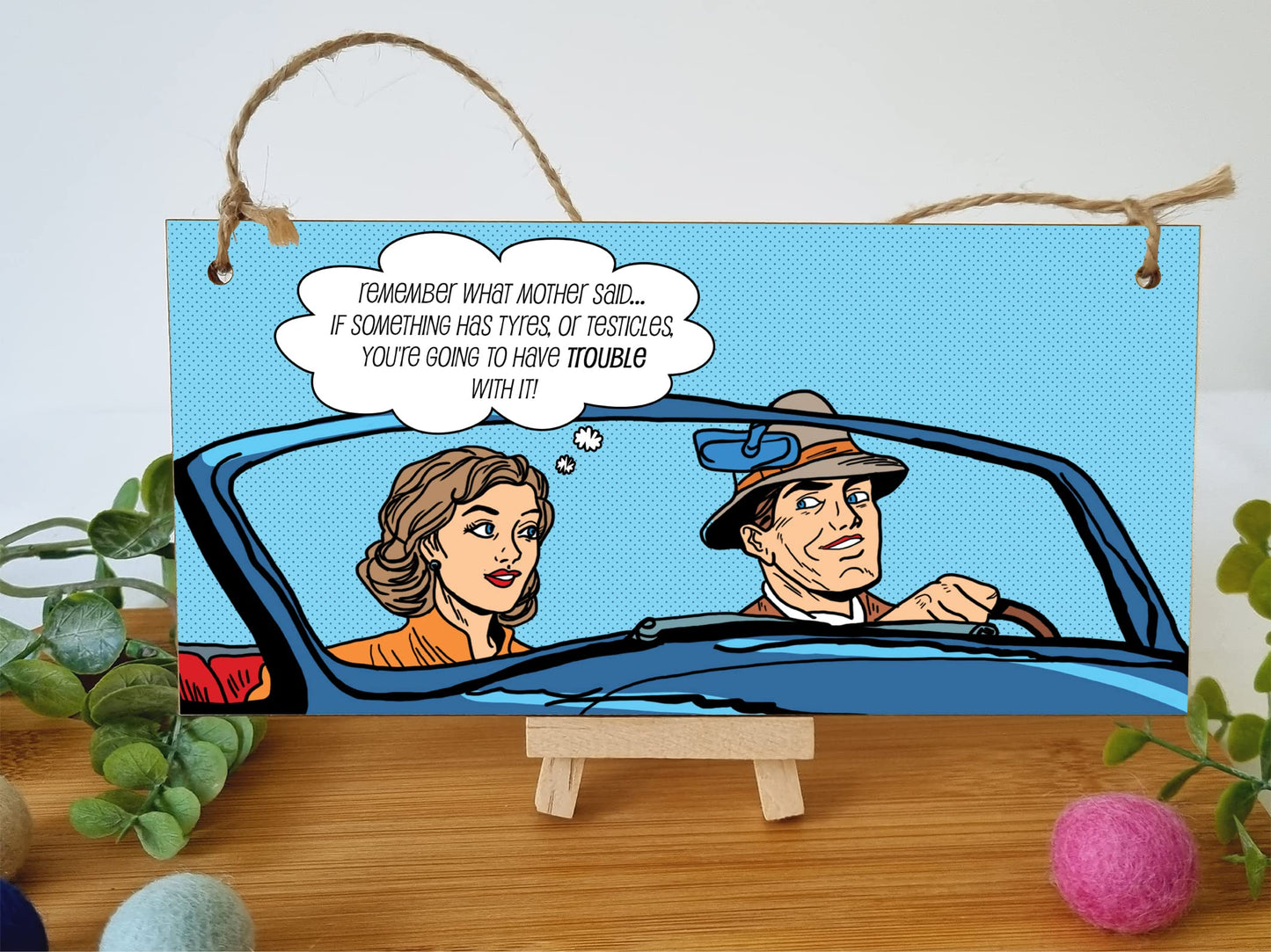 The Plum Penguin Handmade Wooden Hanging Wall Plaque Remember What Mother Said If It Has Tyres Funny Rude Joke Novelty Sign