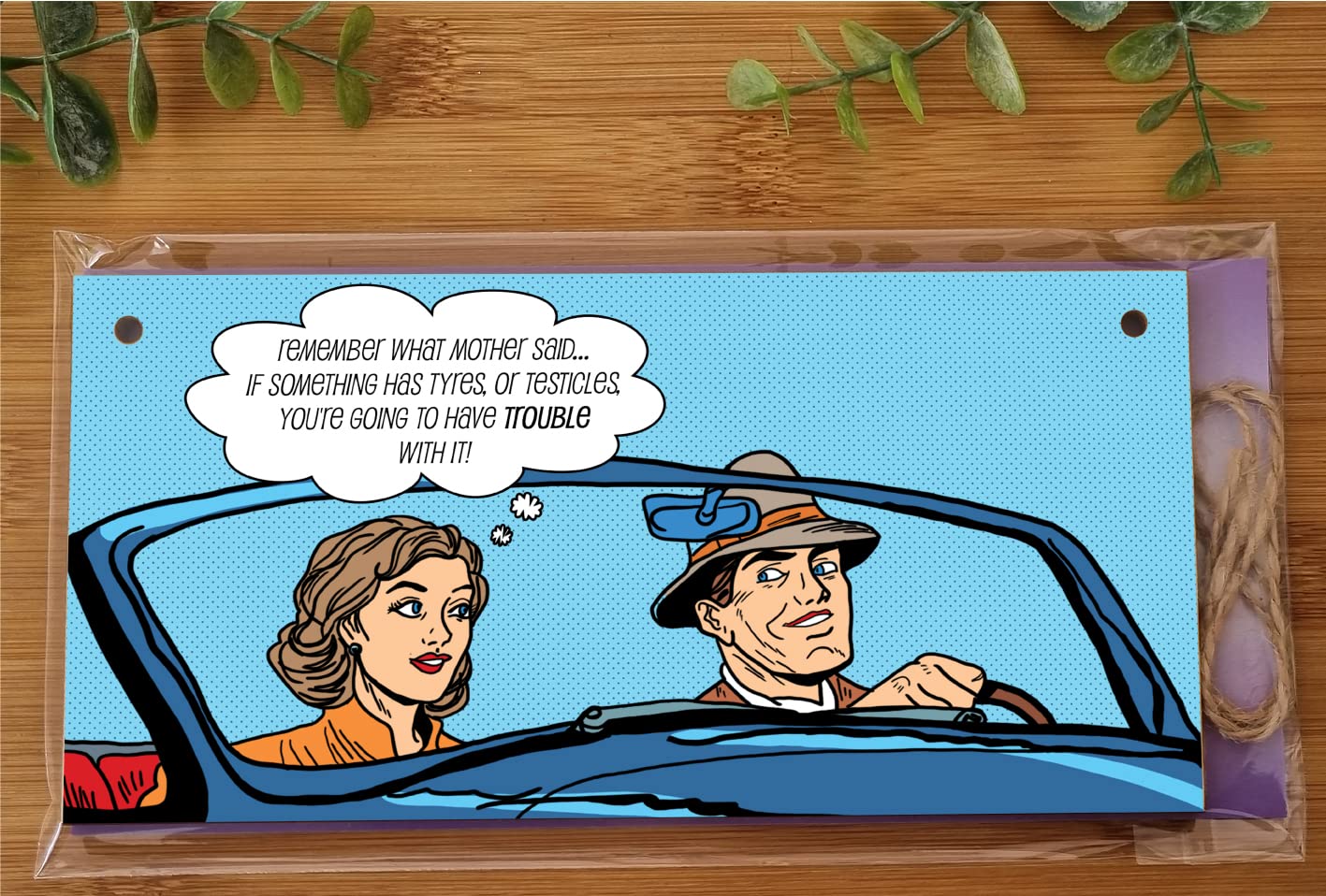 The Plum Penguin Handmade Wooden Hanging Wall Plaque Remember What Mother Said If It Has Tyres Funny Rude Joke Novelty Sign