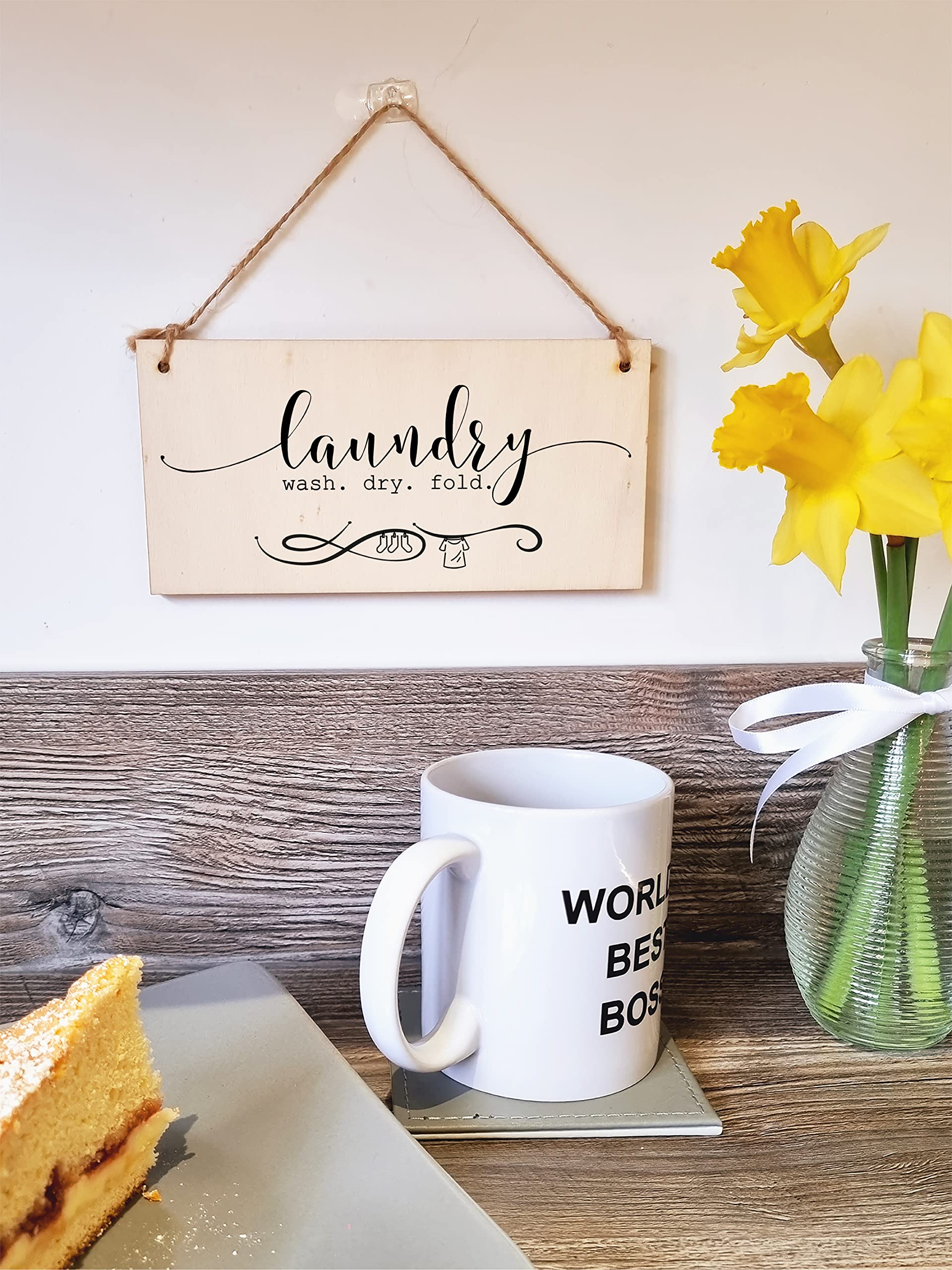 The Plum Penguin Handmade Wooden Hanging Wall Plaque Laundry Wash Dry Fold Funny Washing Decorative Sign for Utility Room