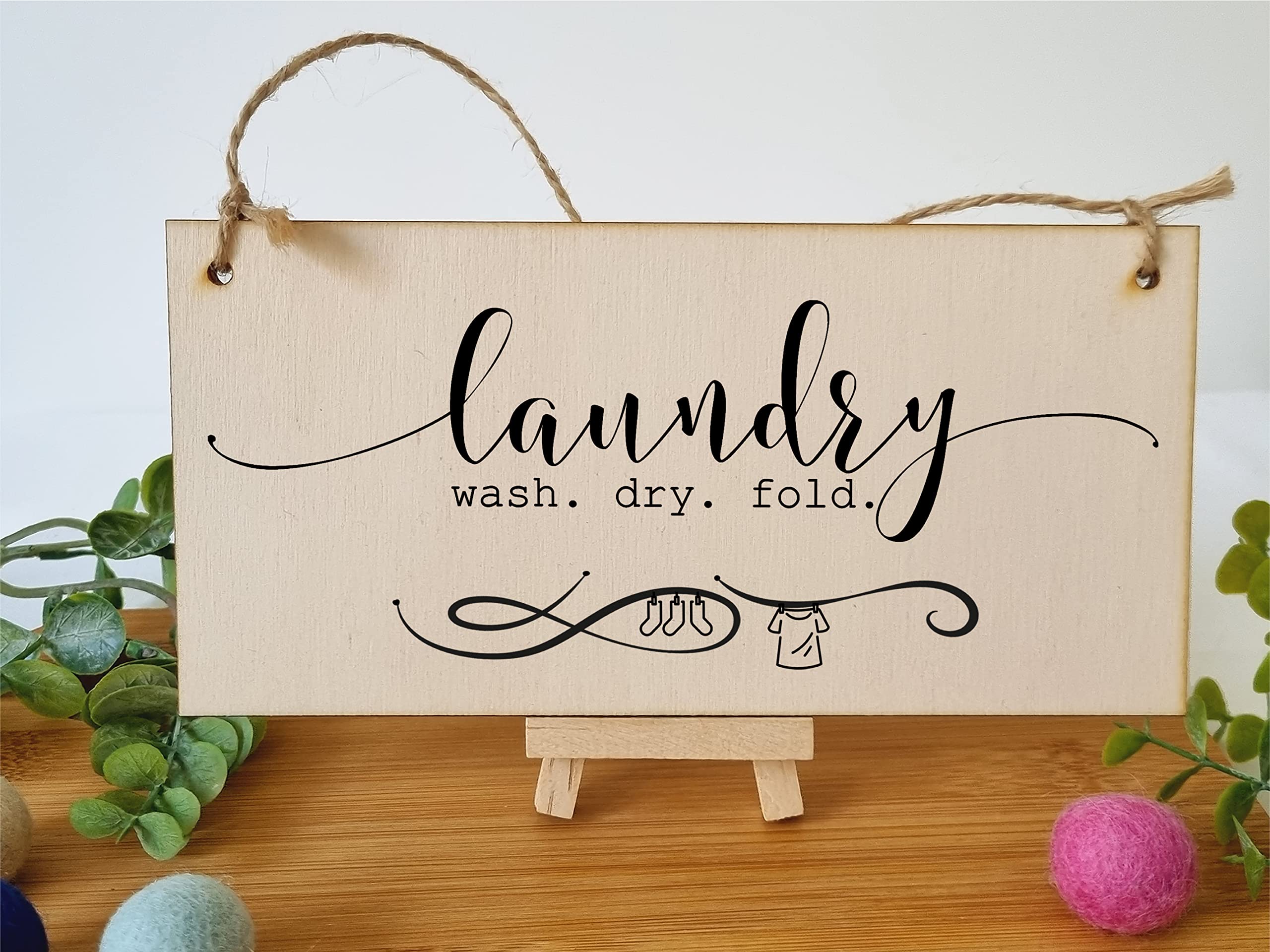 The Plum Penguin Handmade Wooden Hanging Wall Plaque Laundry Wash Dry Fold Funny Washing Decorative Sign for Utility Room