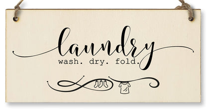 The Plum Penguin Handmade Wooden Hanging Wall Plaque Laundry Wash Dry Fold Funny Washing Decorative Sign for Utility Room
