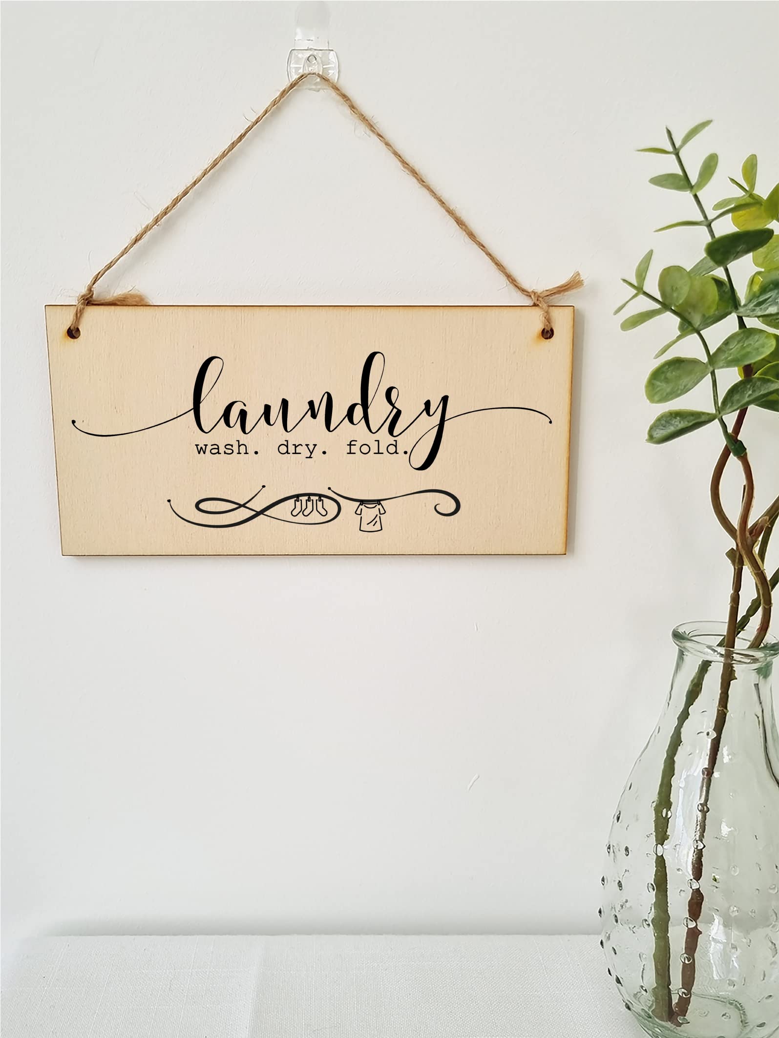 The Plum Penguin Handmade Wooden Hanging Wall Plaque Laundry Wash Dry Fold Funny Washing Decorative Sign for Utility Room