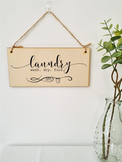 The Plum Penguin Handmade Wooden Hanging Wall Plaque Laundry Wash Dry Fold Funny Washing Decorative Sign for Utility Room