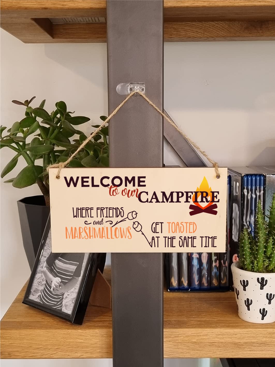 The Plum Penguin Handmade Wooden Hanging Wall Plaque Welcome to our Campfire Friends Roasted Funny Camping Tent Adventure Sign