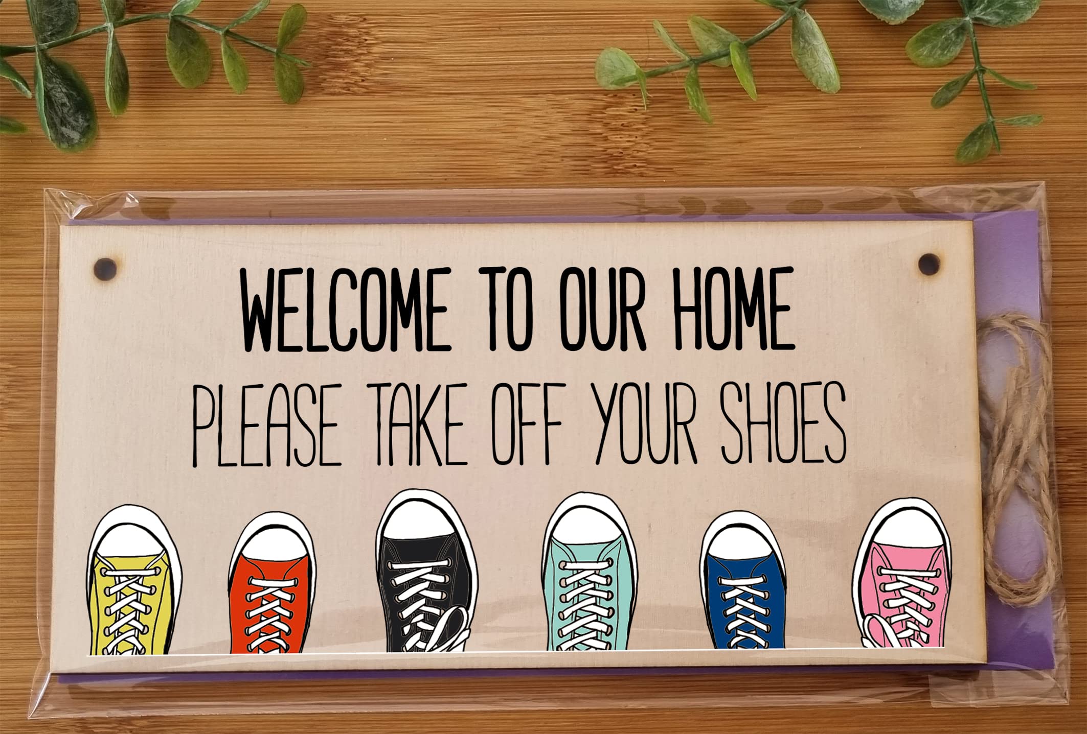 Handmade Wooden Hanging Wall Plaque Welcome Home Please Take Off Your Shoes Sign to Hang at the Front Door