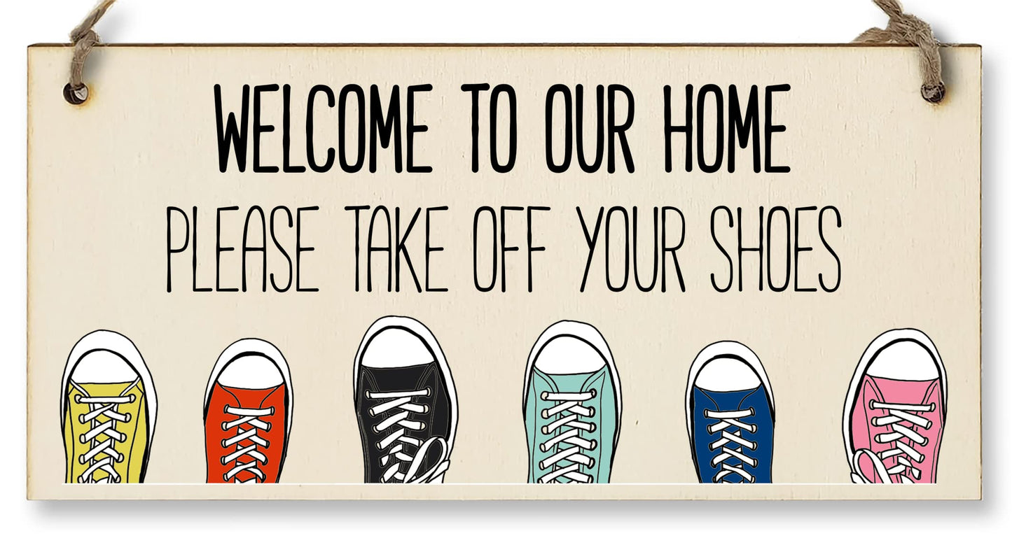 Handmade Wooden Hanging Wall Plaque Welcome Home Please Take Off Your Shoes Sign to Hang at the Front Door