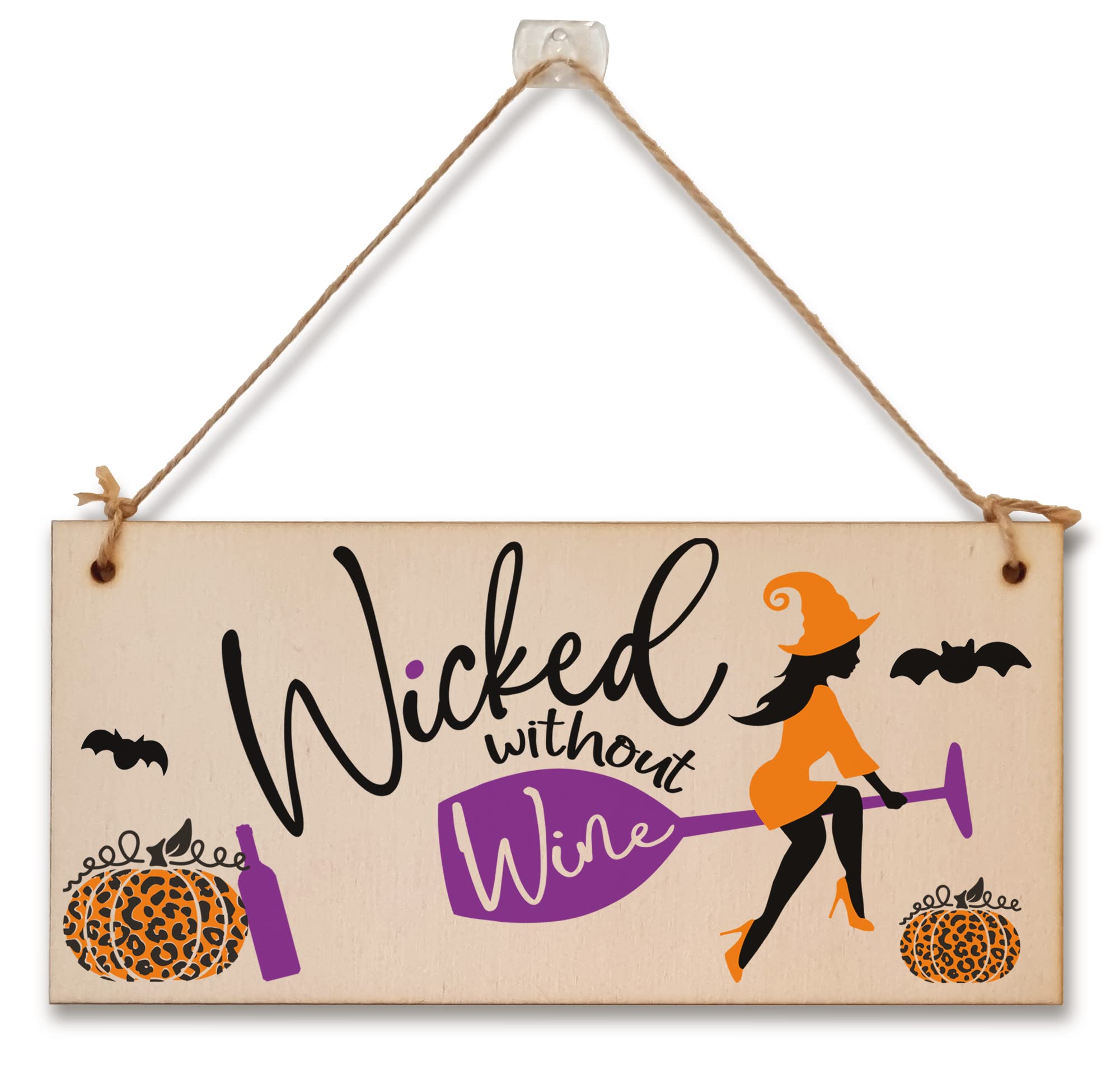 Wicked without Wine Funny Alcohol Halloween Sign Handmade Wooden Hanging Wall Plaque Gift Kitchen Home Décor