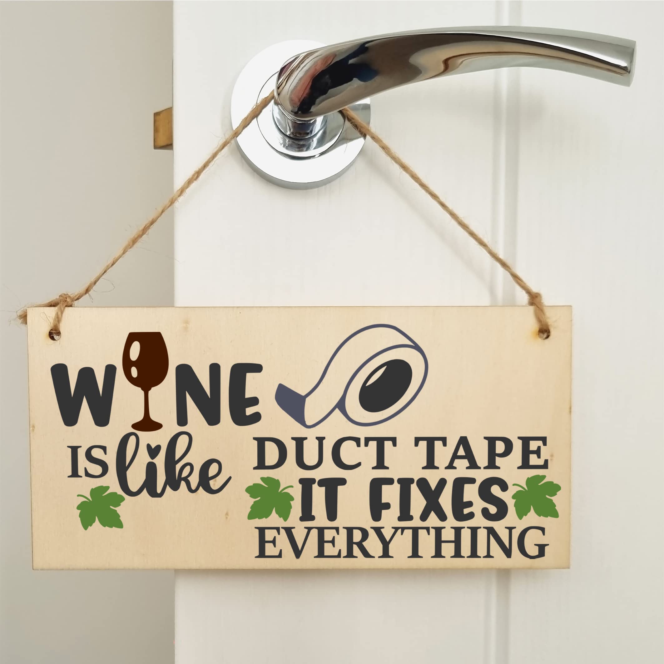 The Plum Penguin Wine Like Duct Tape Fixes Everything Novelty Handmade Wooden Hanging Wall Plaque Gift Home Bar Sign Decoration