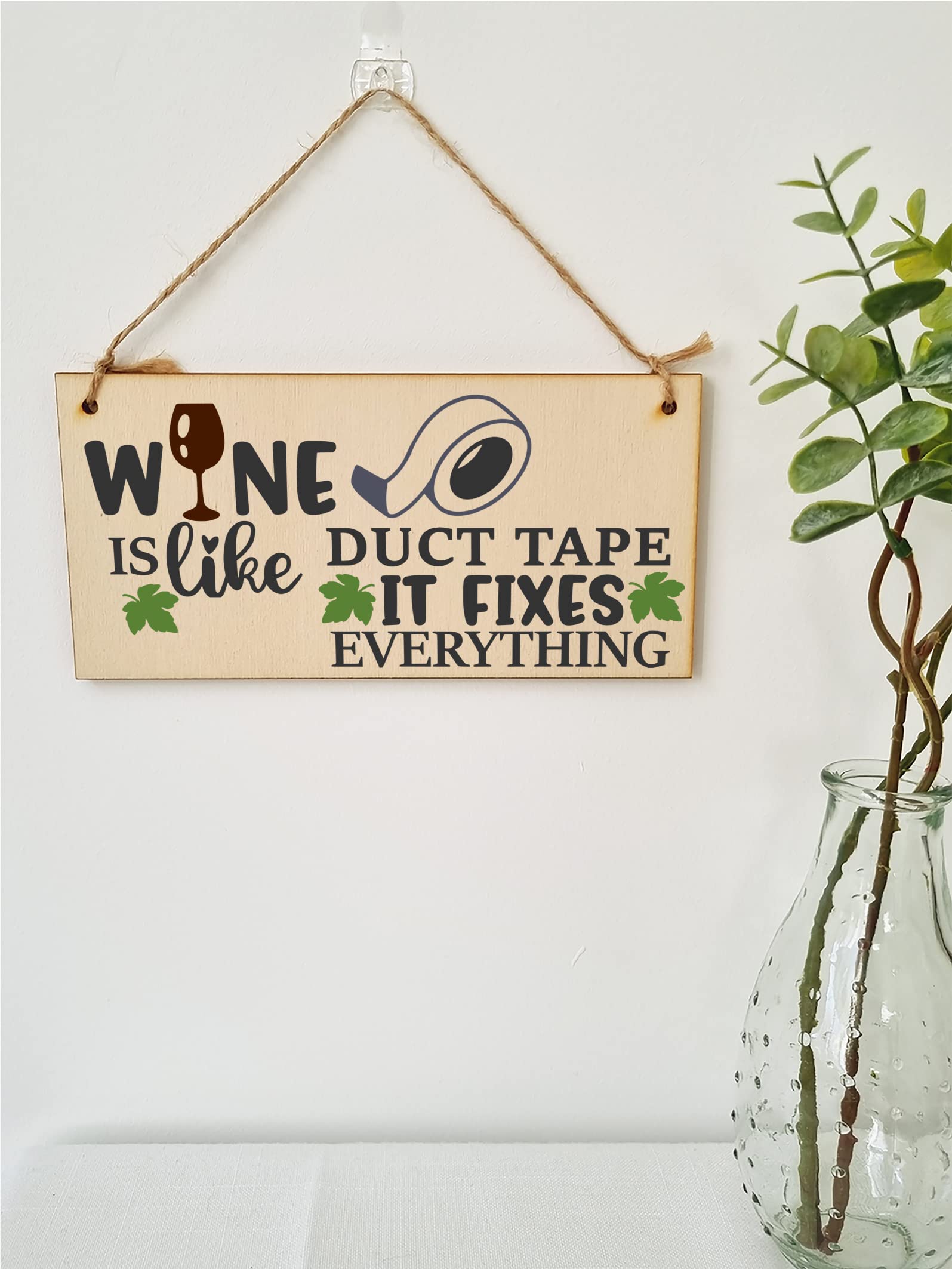 The Plum Penguin Wine Like Duct Tape Fixes Everything Novelty Handmade Wooden Hanging Wall Plaque Gift Home Bar Sign Decoration