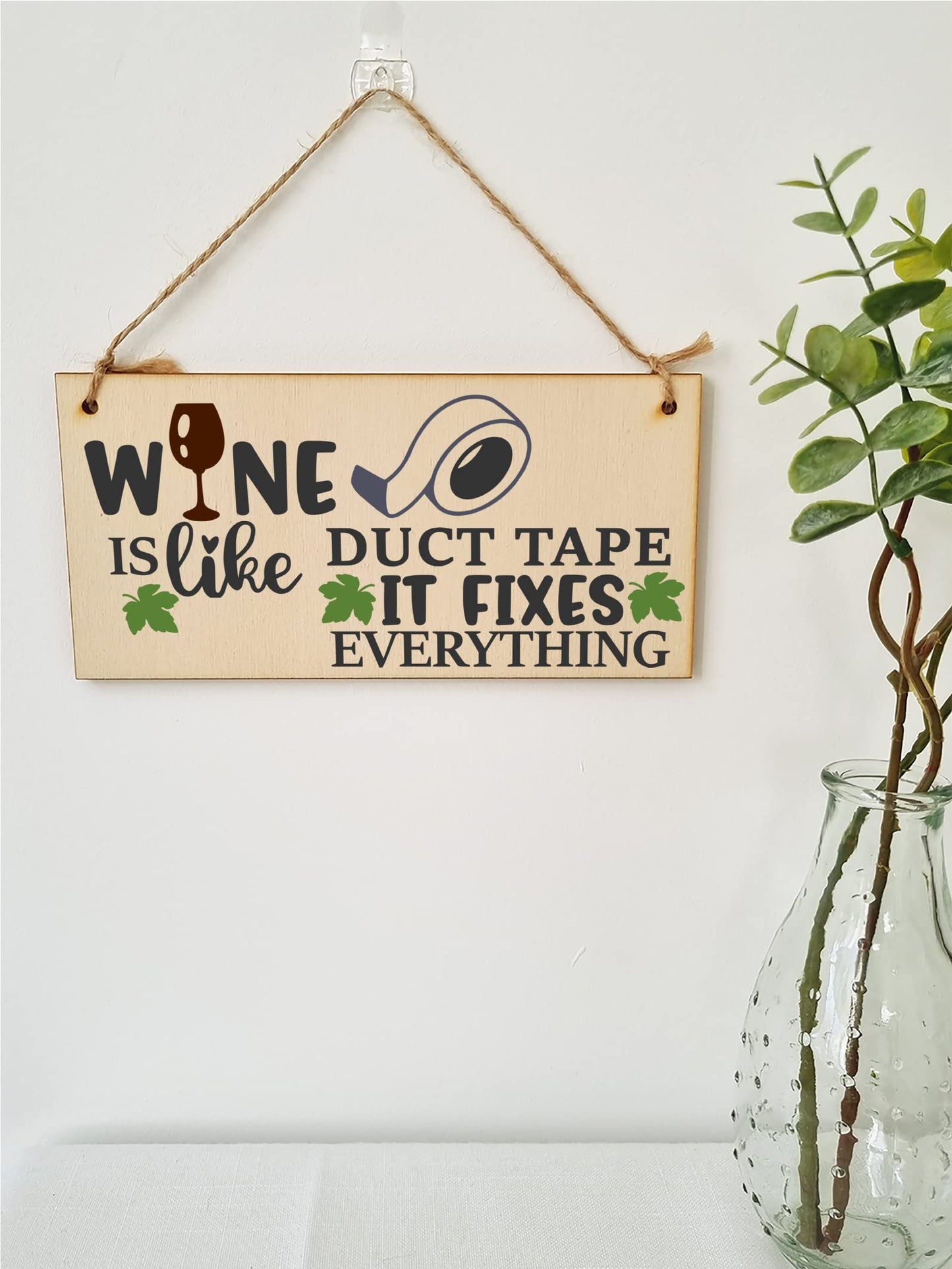 The Plum Penguin Wine Like Duct Tape Fixes Everything Novelty Handmade Wooden Hanging Wall Plaque Gift Home Bar Sign Decoration