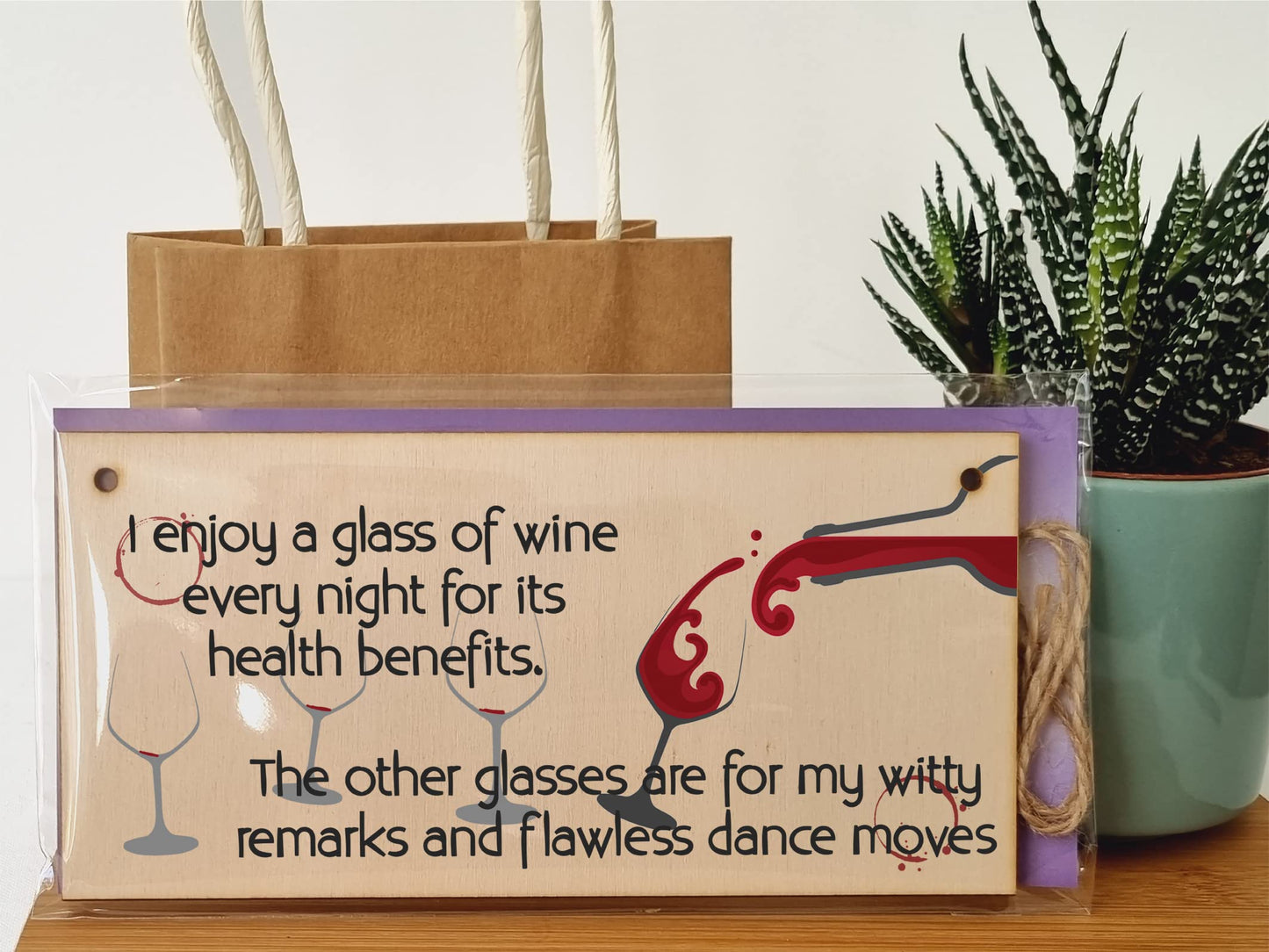 The Plum Penguin Handmade Wooden Hanging Wall Plaque Glass of Wine a Night Witty Remarks and Dancing Funny Novelty Wine Lovers