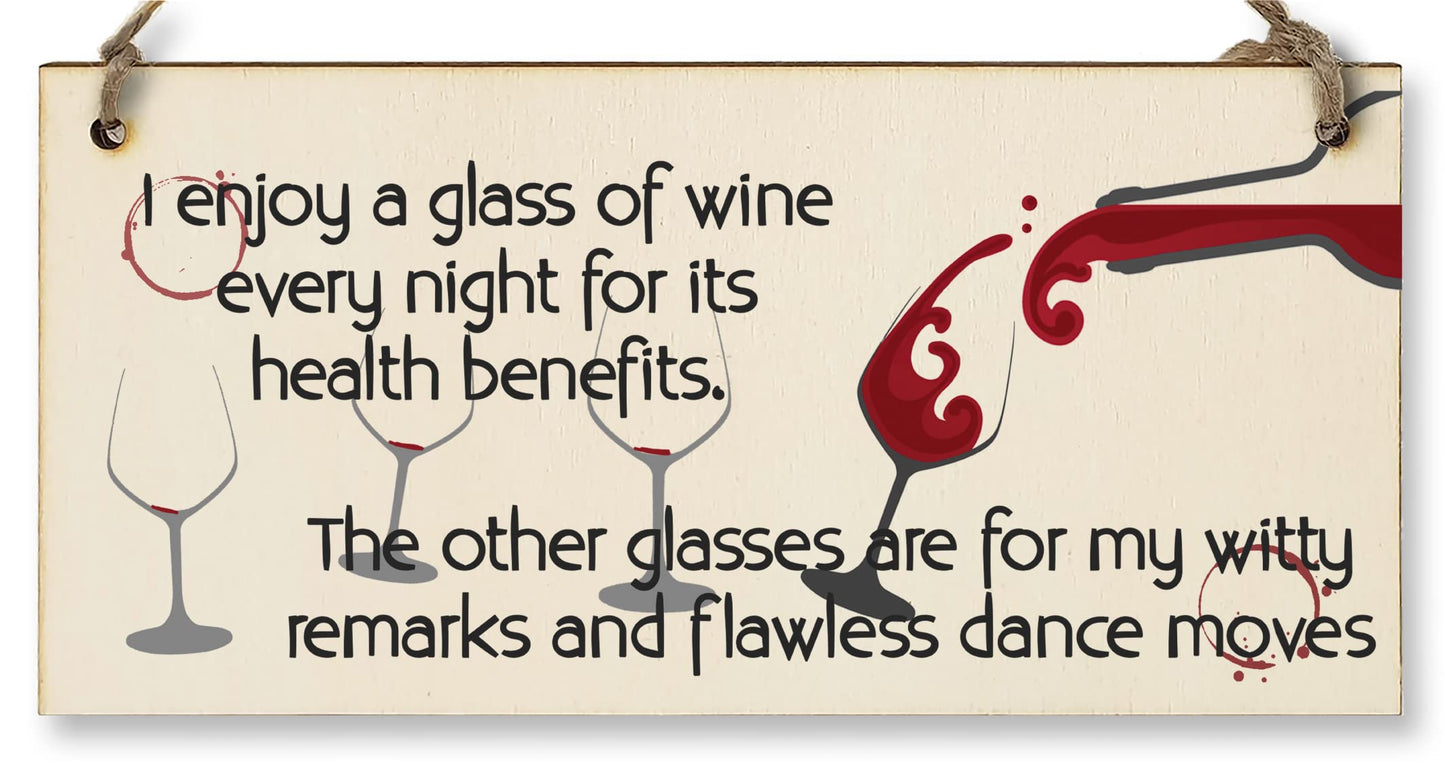 The Plum Penguin Handmade Wooden Hanging Wall Plaque Glass of Wine a Night Witty Remarks and Dancing Funny Novelty Wine Lovers