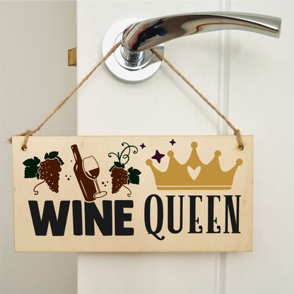 The Plum Penguin Wine Queen Funny Novelty Handmade Wooden Hanging Wall Plaque Great Friendship Gift Home Bar Sign Decoration