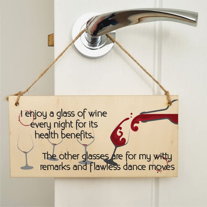 The Plum Penguin Handmade Wooden Hanging Wall Plaque Glass of Wine a Night Witty Remarks and Dancing Funny Novelty Wine Lovers