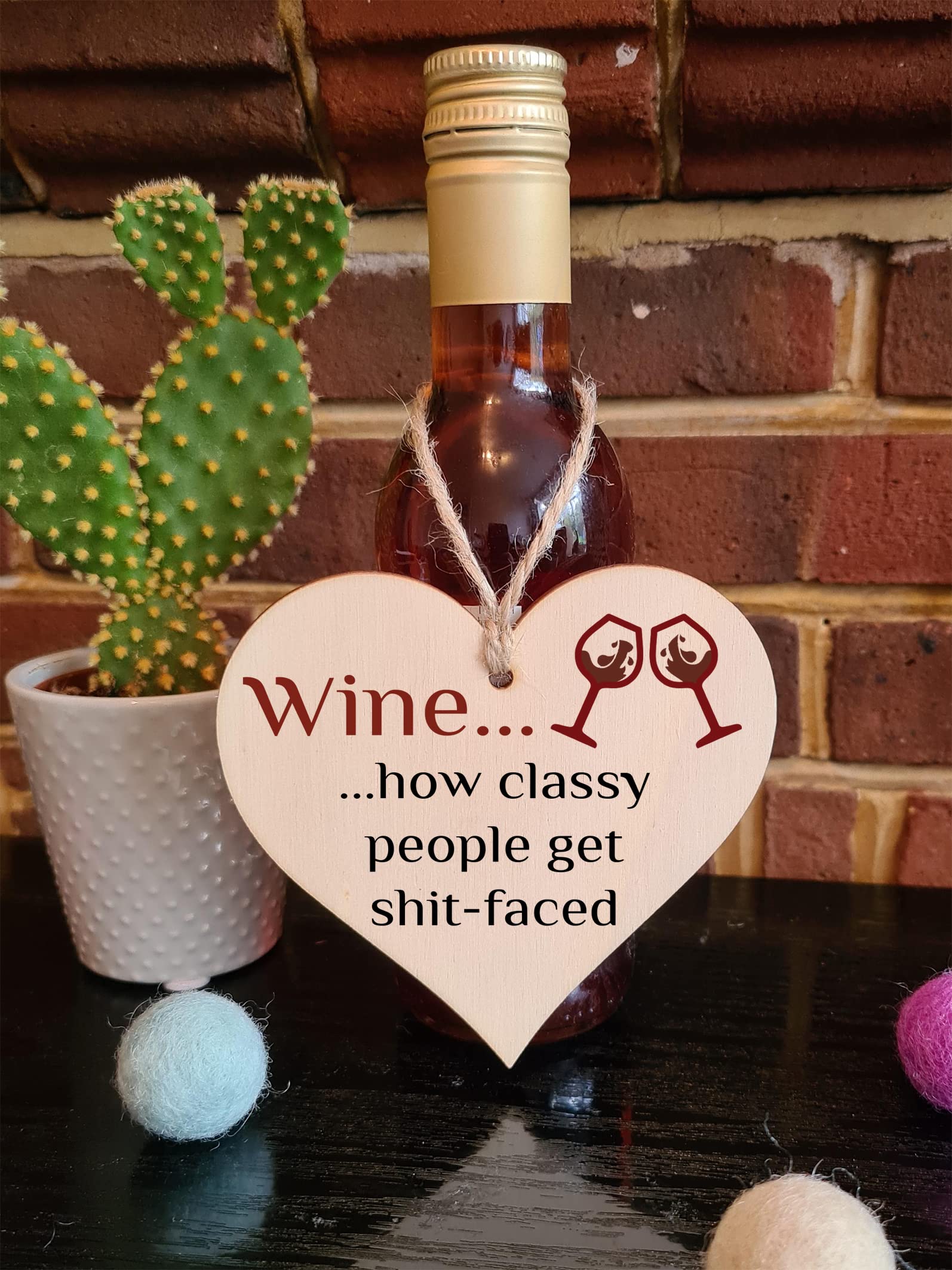 Handmade Wooden Hanging Heart Plaque Gift Perfect for Wine Lovers Novelty Funny Keepsake