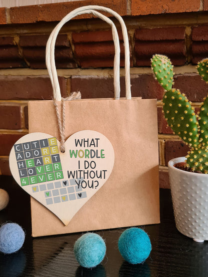 The Plum Penguin Handmade Wooden Hanging Heart Plaque Gift What Would I Do Without You Wordle Funny Cute Play on Words