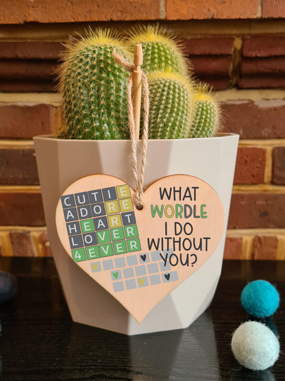 The Plum Penguin Handmade Wooden Hanging Heart Plaque Gift What Would I Do Without You Wordle Funny Cute Play on Words
