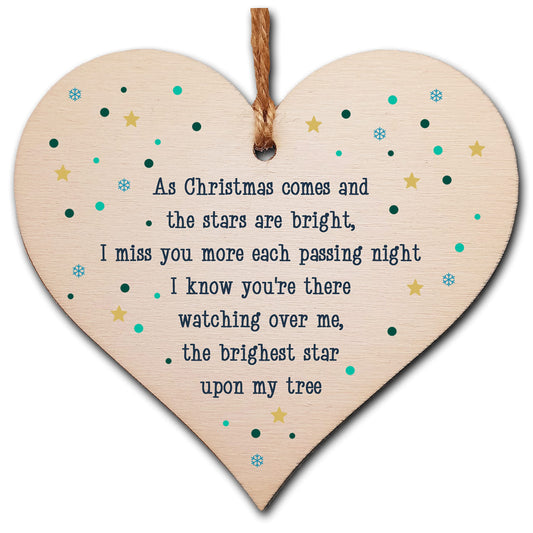 The Plum Penguin Handmade Wooden Hanging Heart Plaque Gift Christmas Comes Miss You Brightest Star Bereavement In Memory Keepsake Wall Hanger