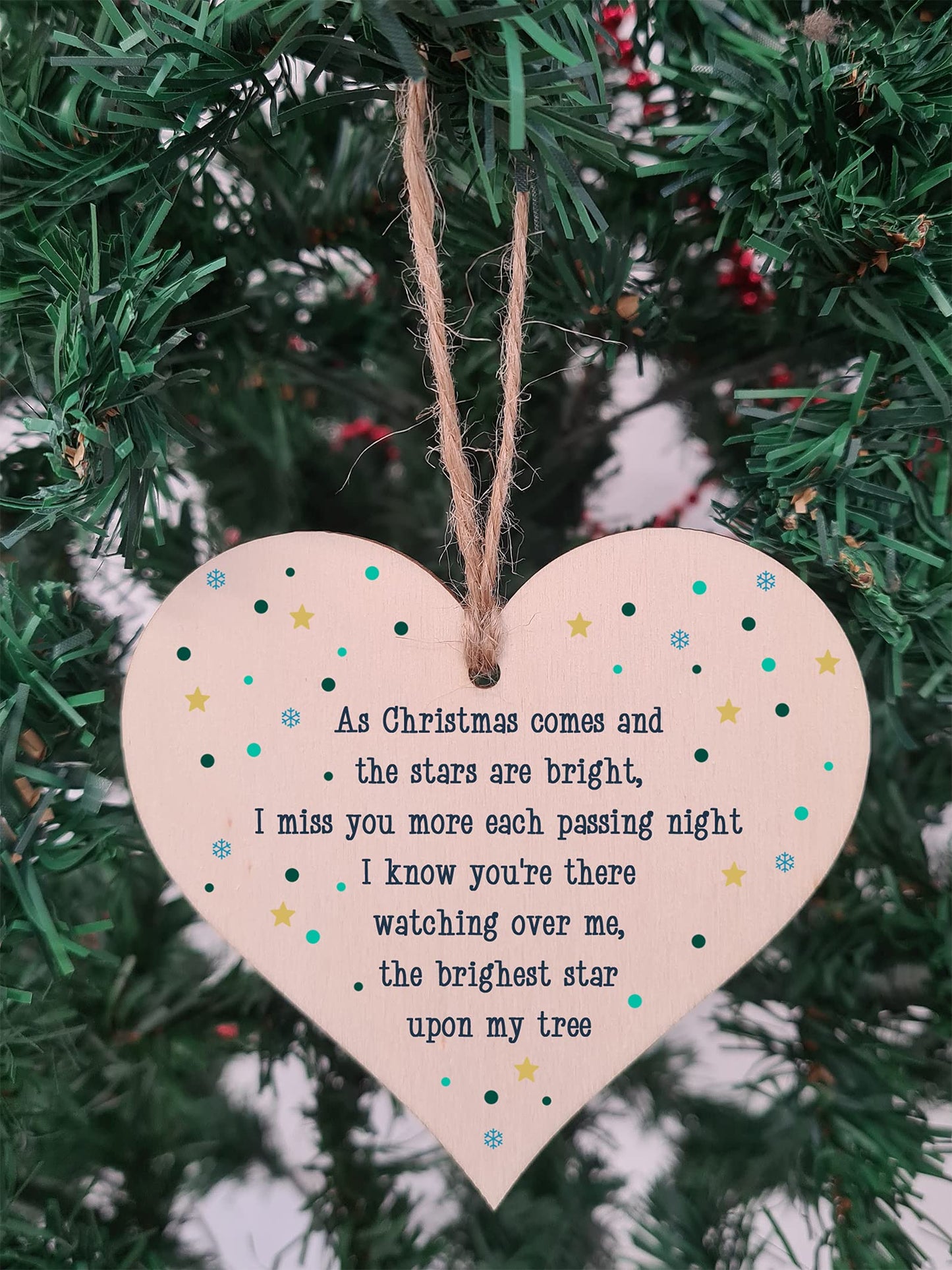 The Plum Penguin Handmade Wooden Hanging Heart Plaque Gift Christmas Comes Miss You Brightest Star Bereavement In Memory Keepsake Wall Hanger