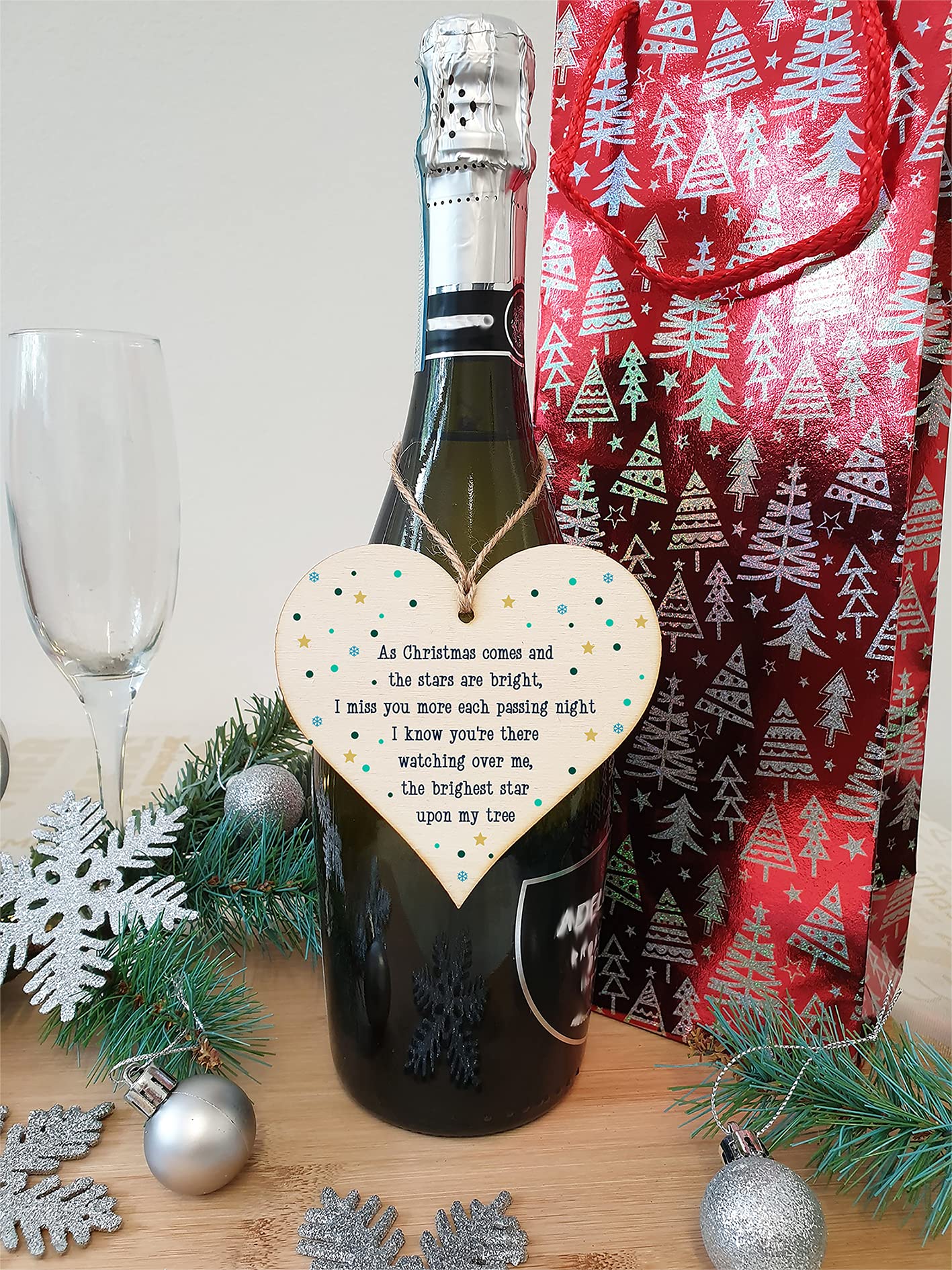 The Plum Penguin Handmade Wooden Hanging Heart Plaque Gift Christmas Comes Miss You Brightest Star Bereavement In Memory Keepsake Wall Hanger