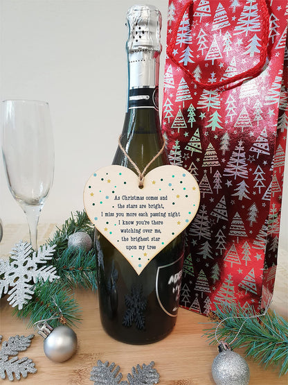 The Plum Penguin Handmade Wooden Hanging Heart Plaque Gift Christmas Comes Miss You Brightest Star Bereavement In Memory Keepsake Wall Hanger