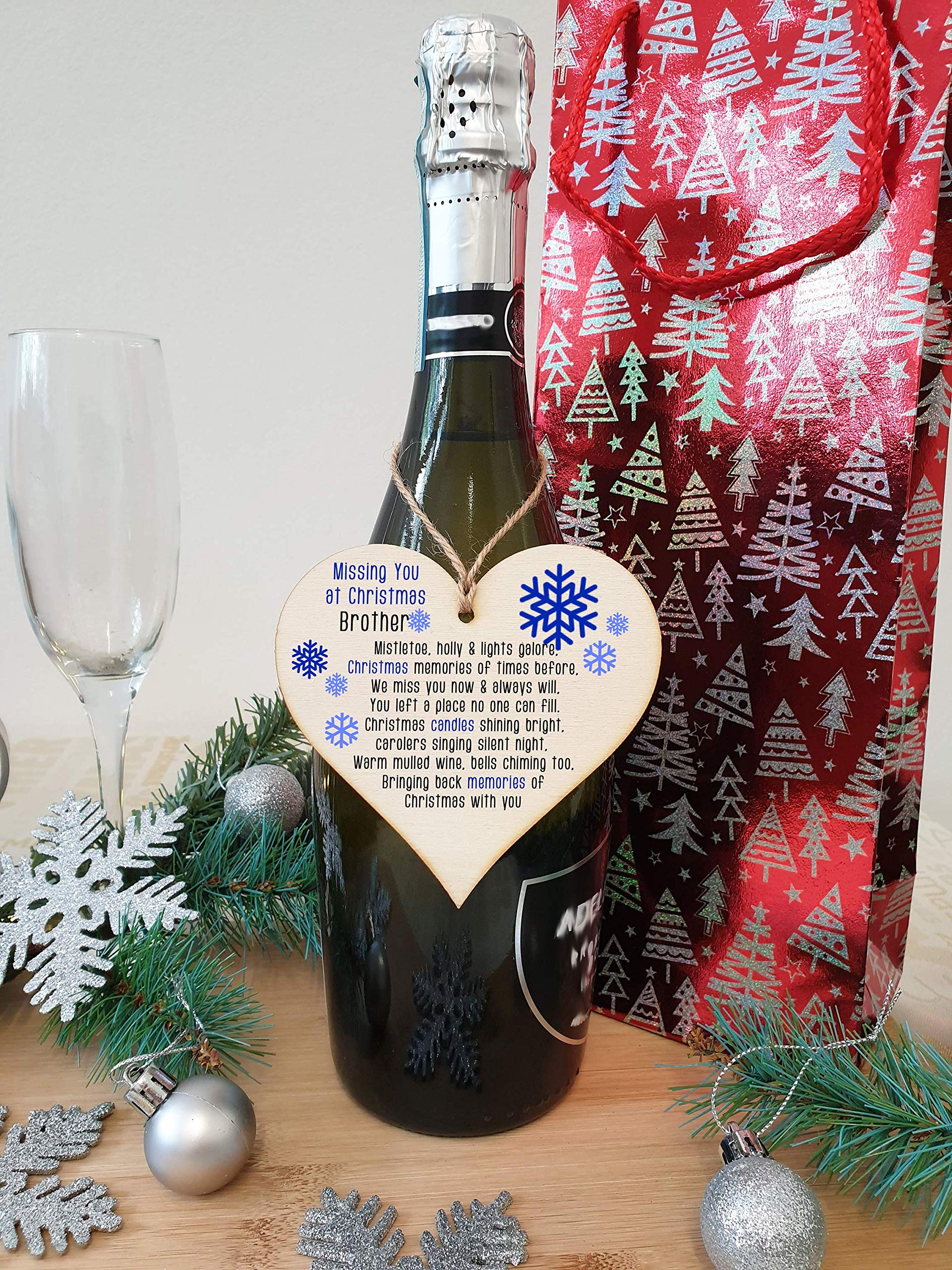 The Plum Penguin Handmade Wooden Christmas Hanging Heart Plaque Gift Missing you at Xmas Brother sentimental rememberance present tree decoration snowflake lost loved ones