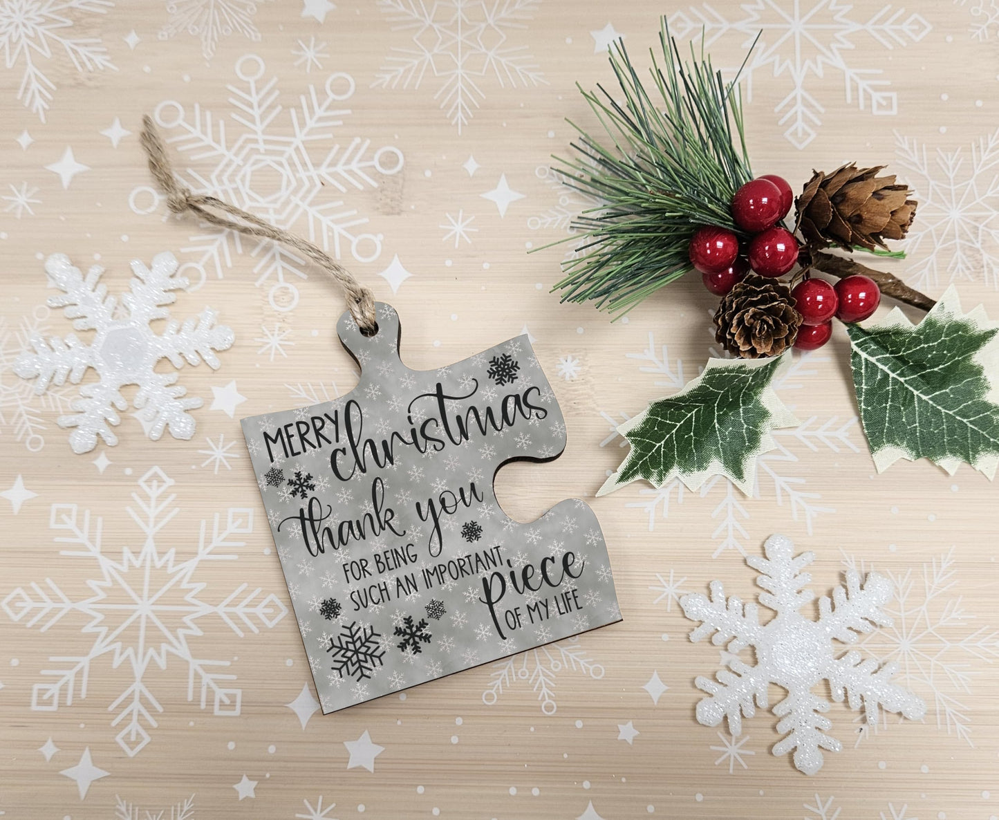 The Plum Penguin Christmas Hanging Jigsaw Puzzle Piece Gift Tag Thank You important Piece Bauble Sign Ornament