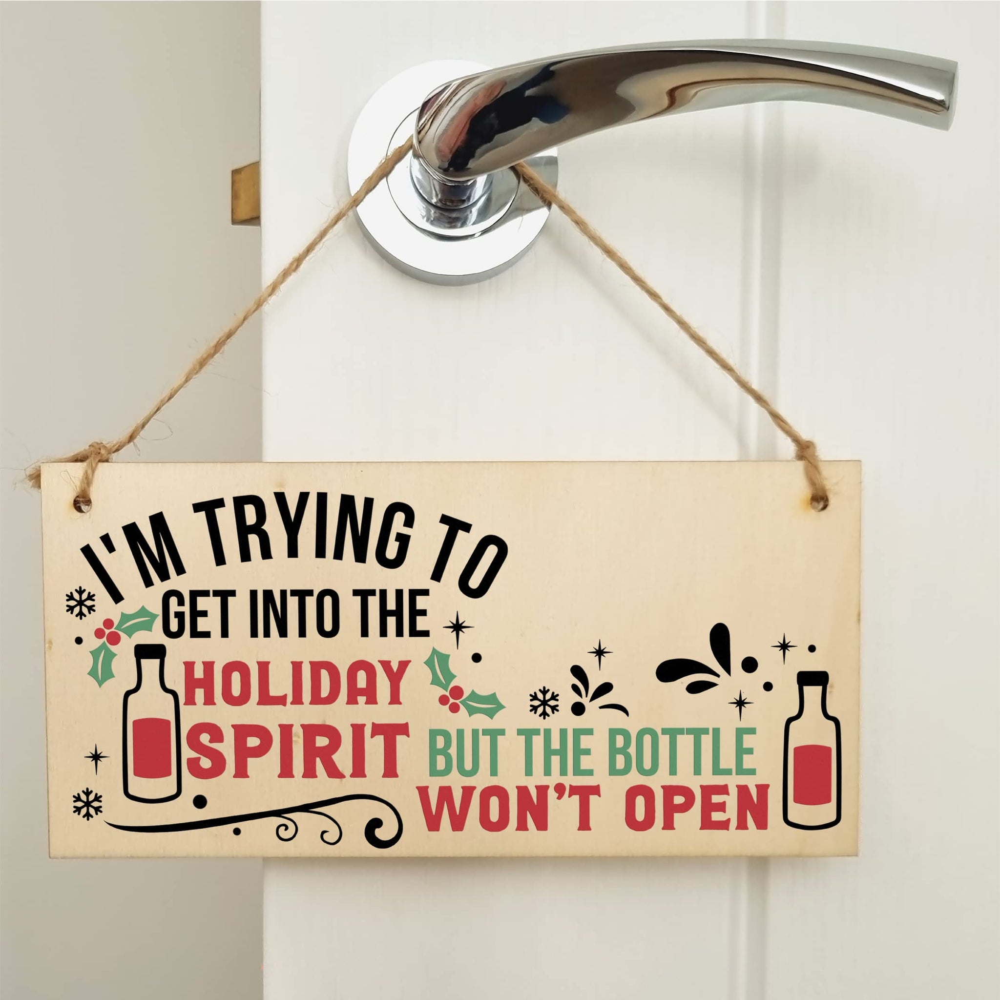 Get into the Christmas Spirit Funny Novelty Boozy Xmas Sign Handmade Wooden Hanging Wall Plaque Gift for Kitchen