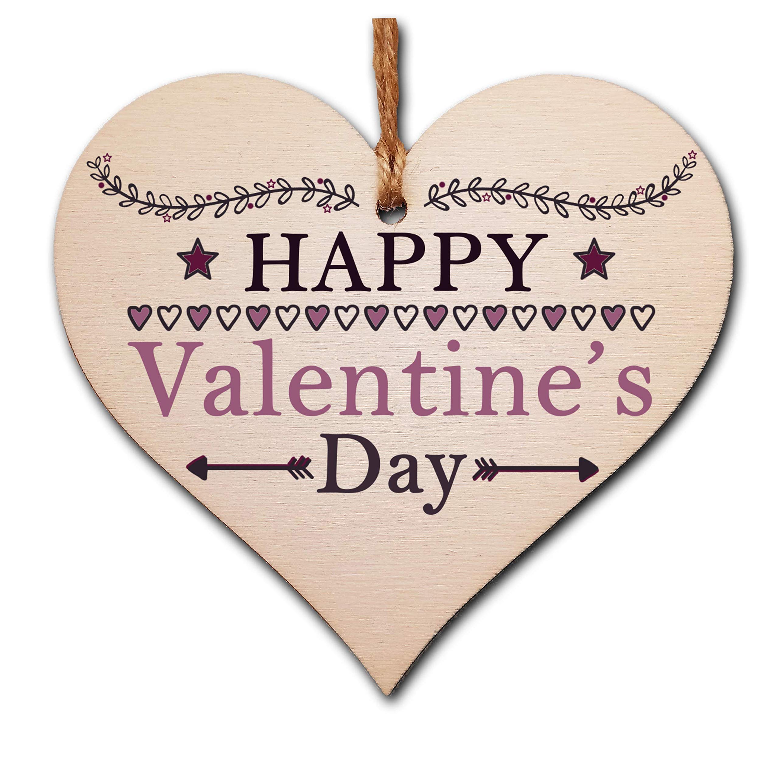 The Plum Penguin Handmade Wooden Hanging Heart Plaque Valentine's Gift Happy Valentines Day simple boho chic design gift for someone special boyfriend girlfriend husband wife romantic keepsake