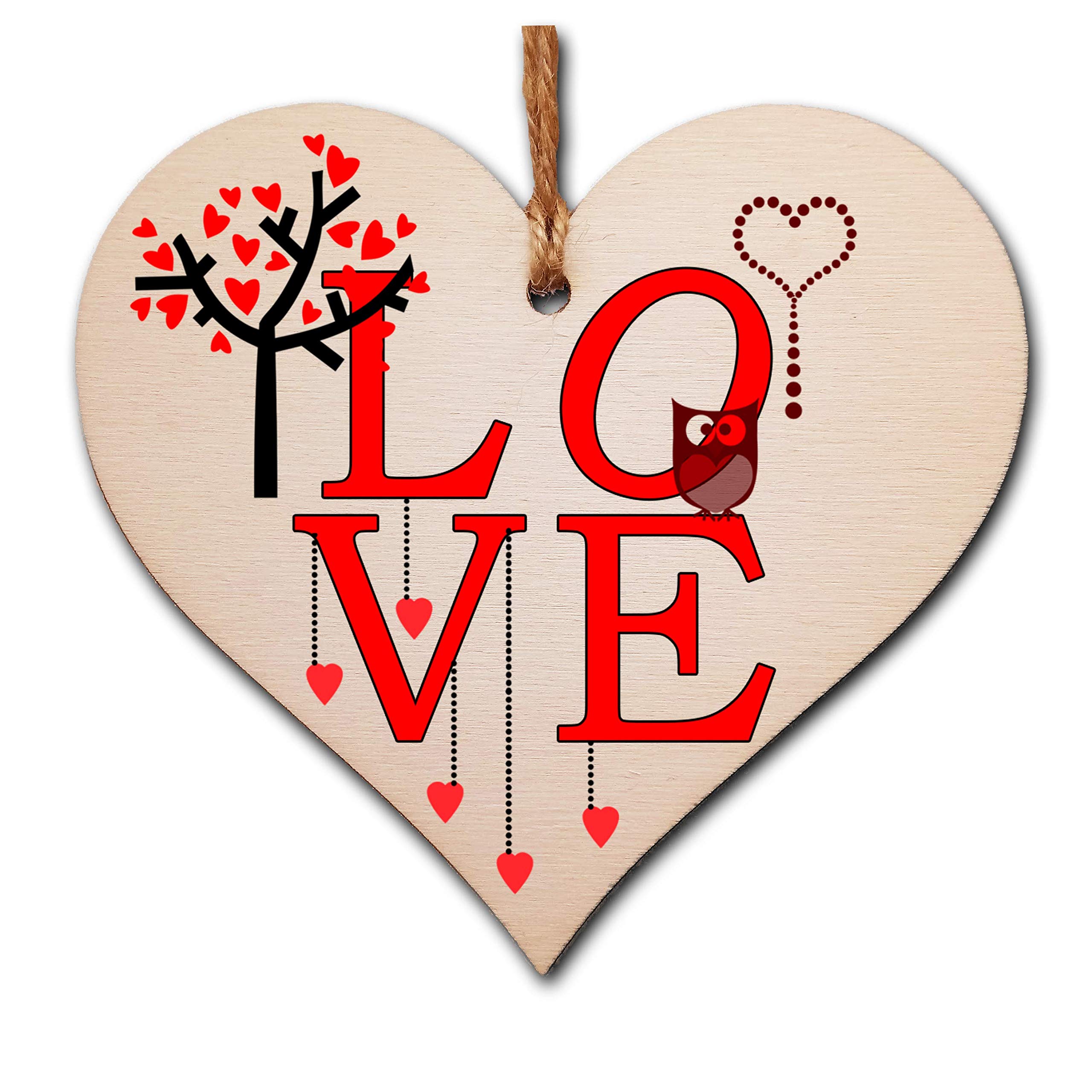 The Plum Penguin Handmade Wooden Hanging Heart Plaque Valentine's Gift L O V E simple red design cute owl gift for someone special boyfriend girlfriend husband wife funny romantic keepsake