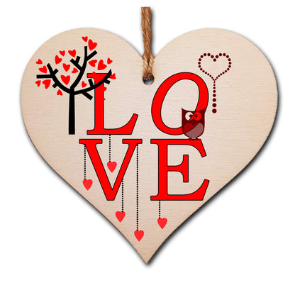 The Plum Penguin Handmade Wooden Hanging Heart Plaque Valentine's Gift L O V E simple red design cute owl gift for someone special boyfriend girlfriend husband wife funny romantic keepsake